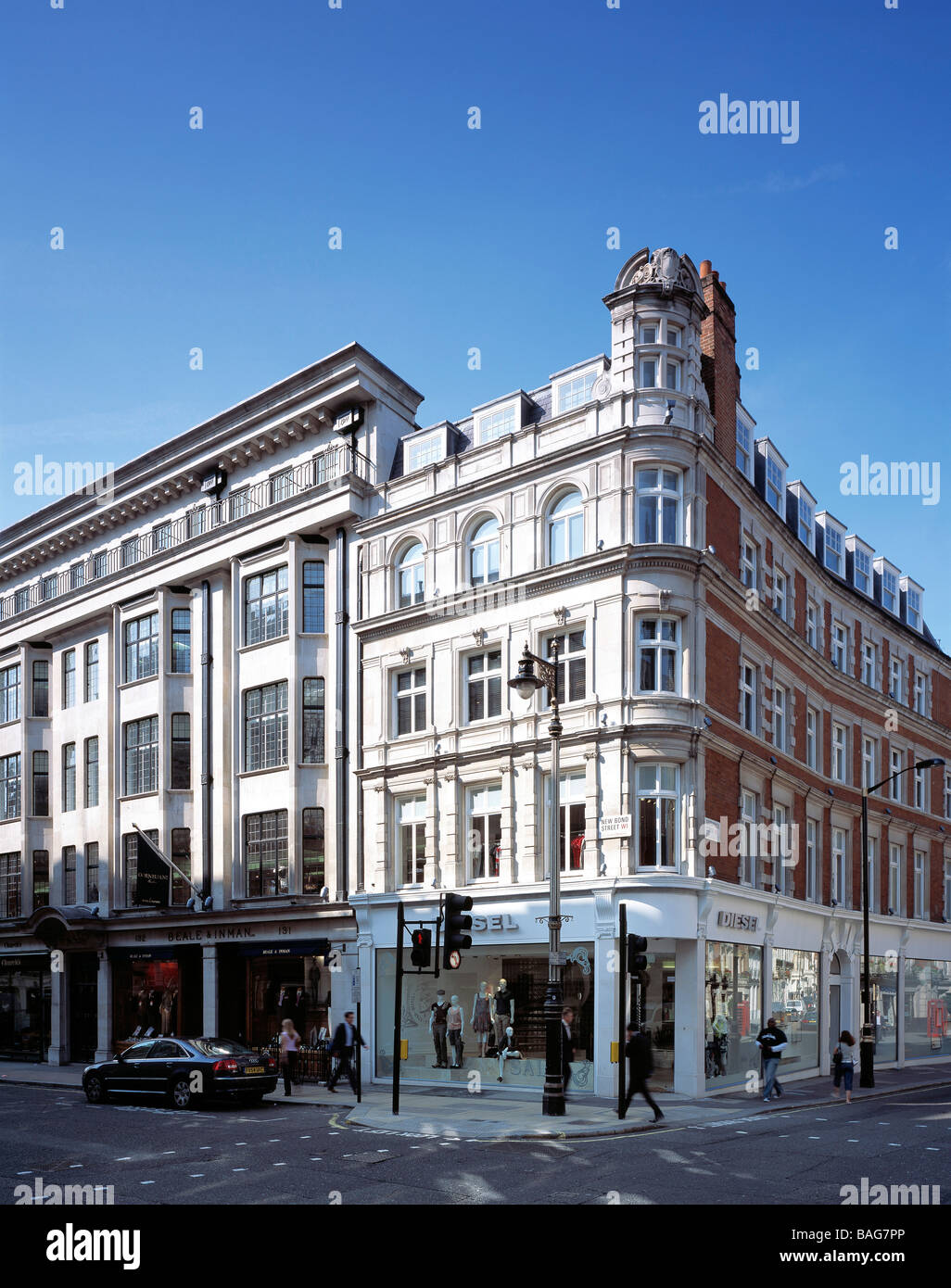 Office Retail Development W1, London, United Kingdom, Hdg, Office retail development W1 exterior view. Stock Photo