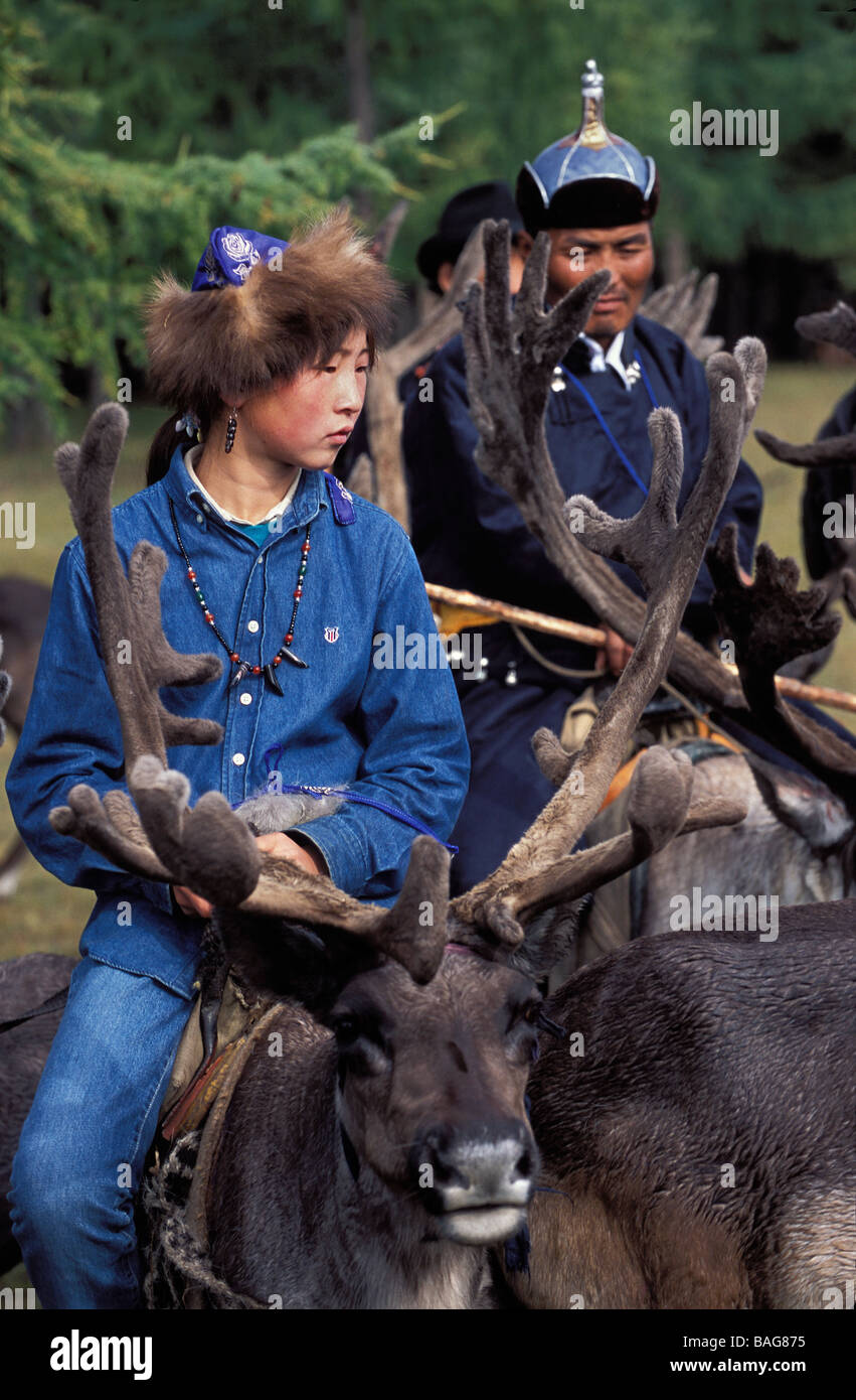 Mongolia, Khovsgol Province, Khovsgol Lake, Jankhai, Tsaatan Reindeer ...