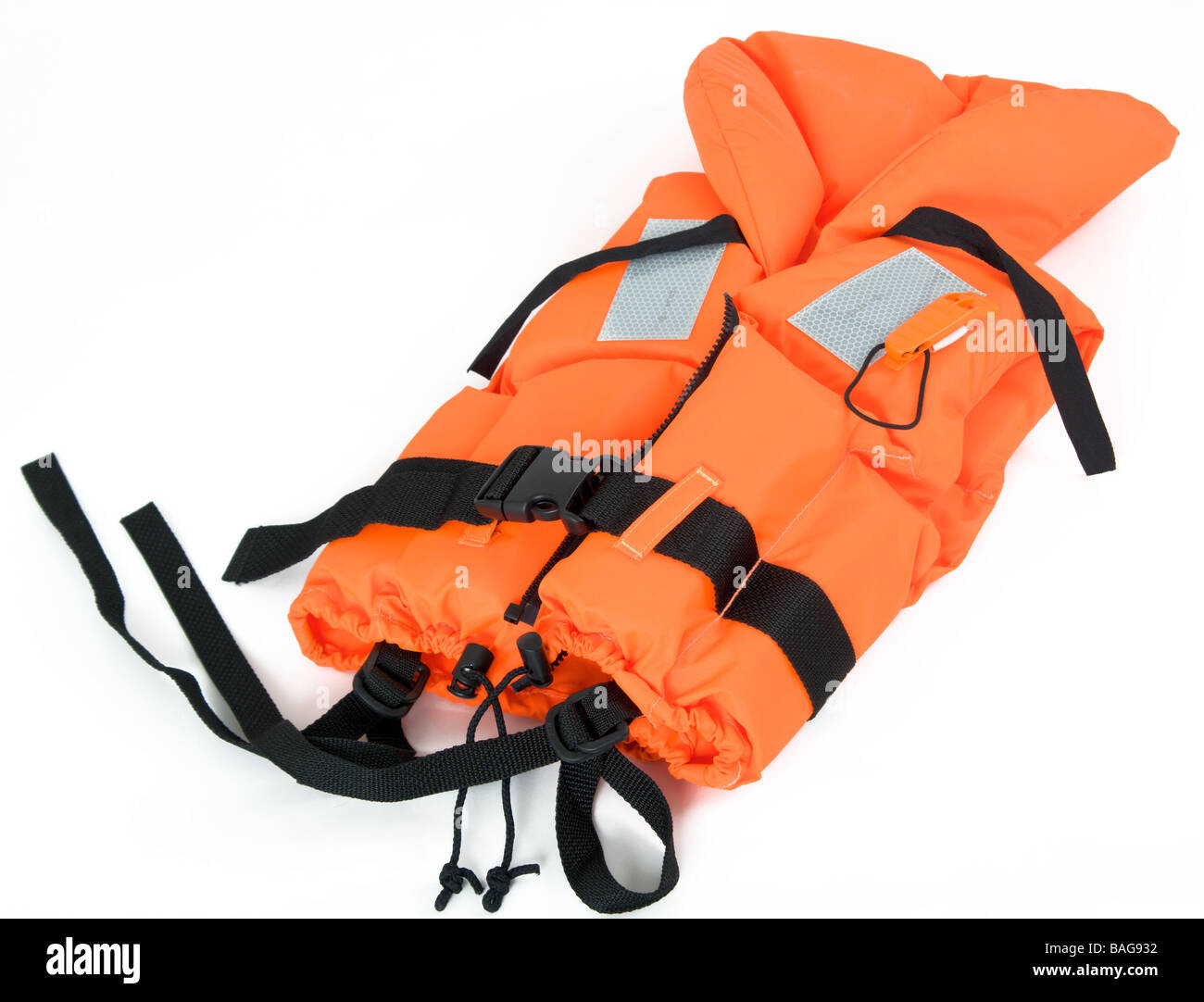 orange life jacket isolated on white Stock Photo