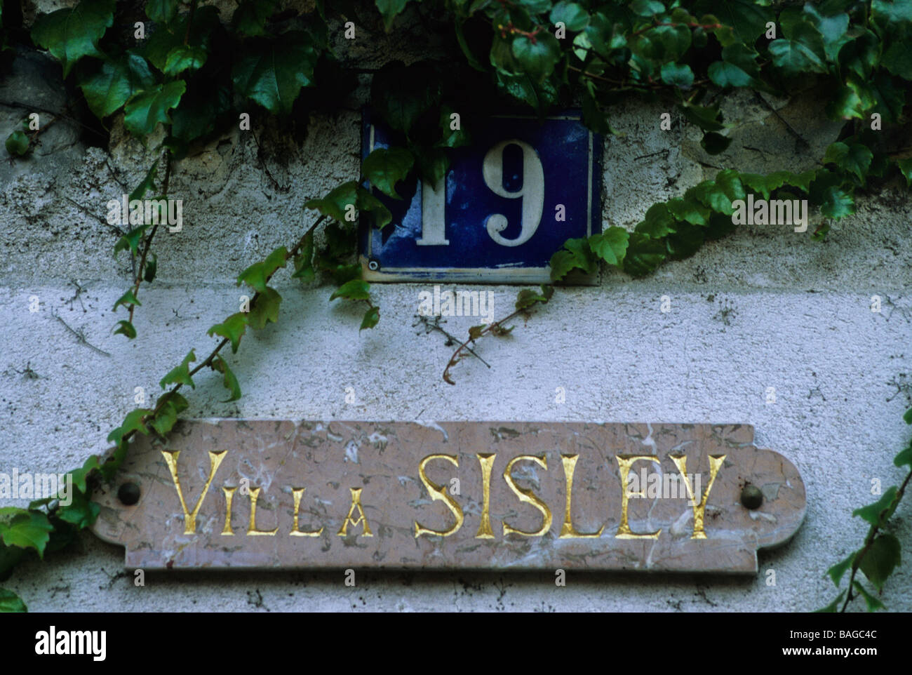 France, Seine et Marne, Moret sur Loing, detailed picture of impressionist painter Alfred Sisley's house Stock Photo
