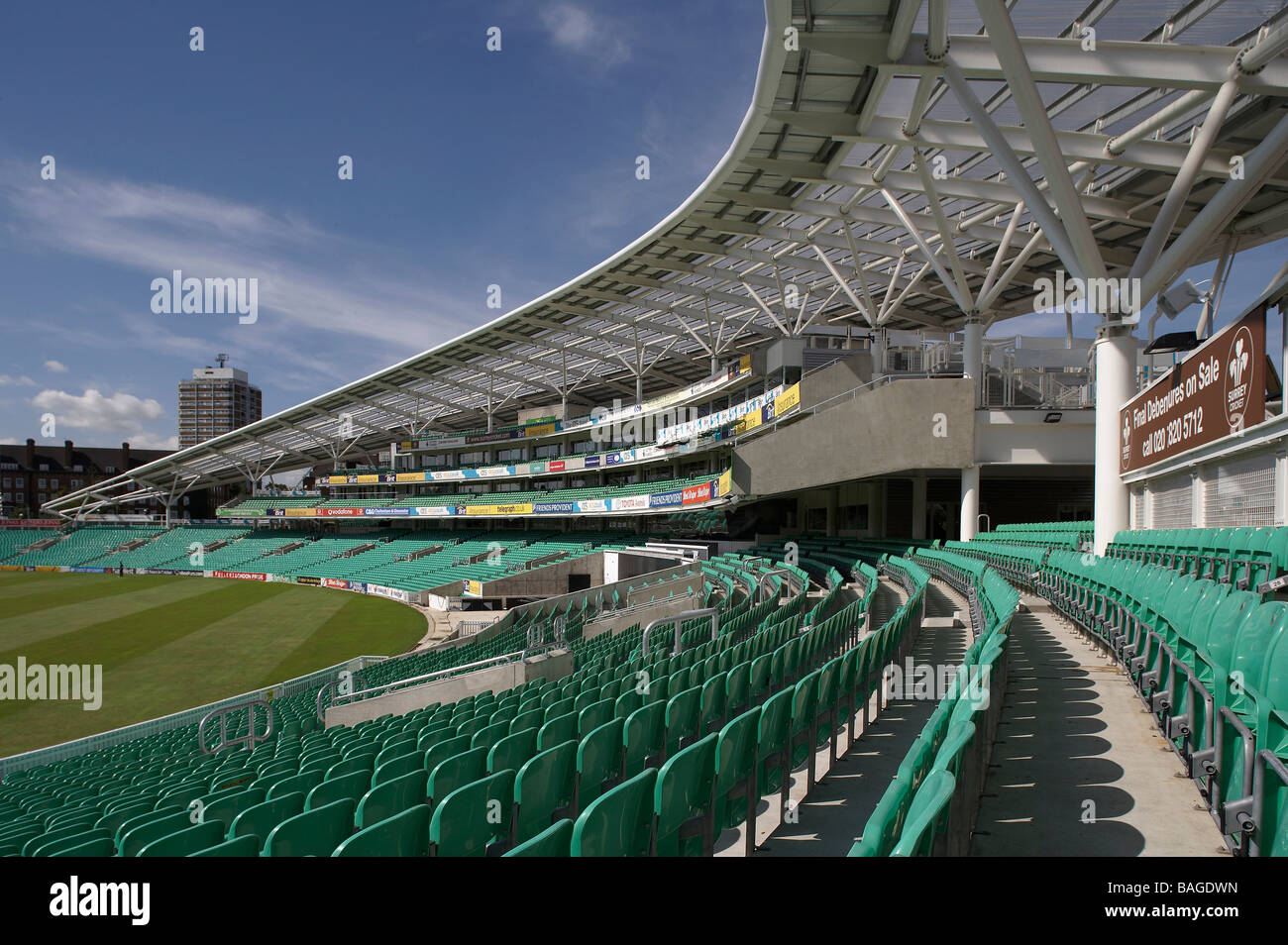 Ocs Stand, London, United Kingdom, Hok Sport/the Miller Partnership, Ocs stand low level seating by gasometer. Stock Photo