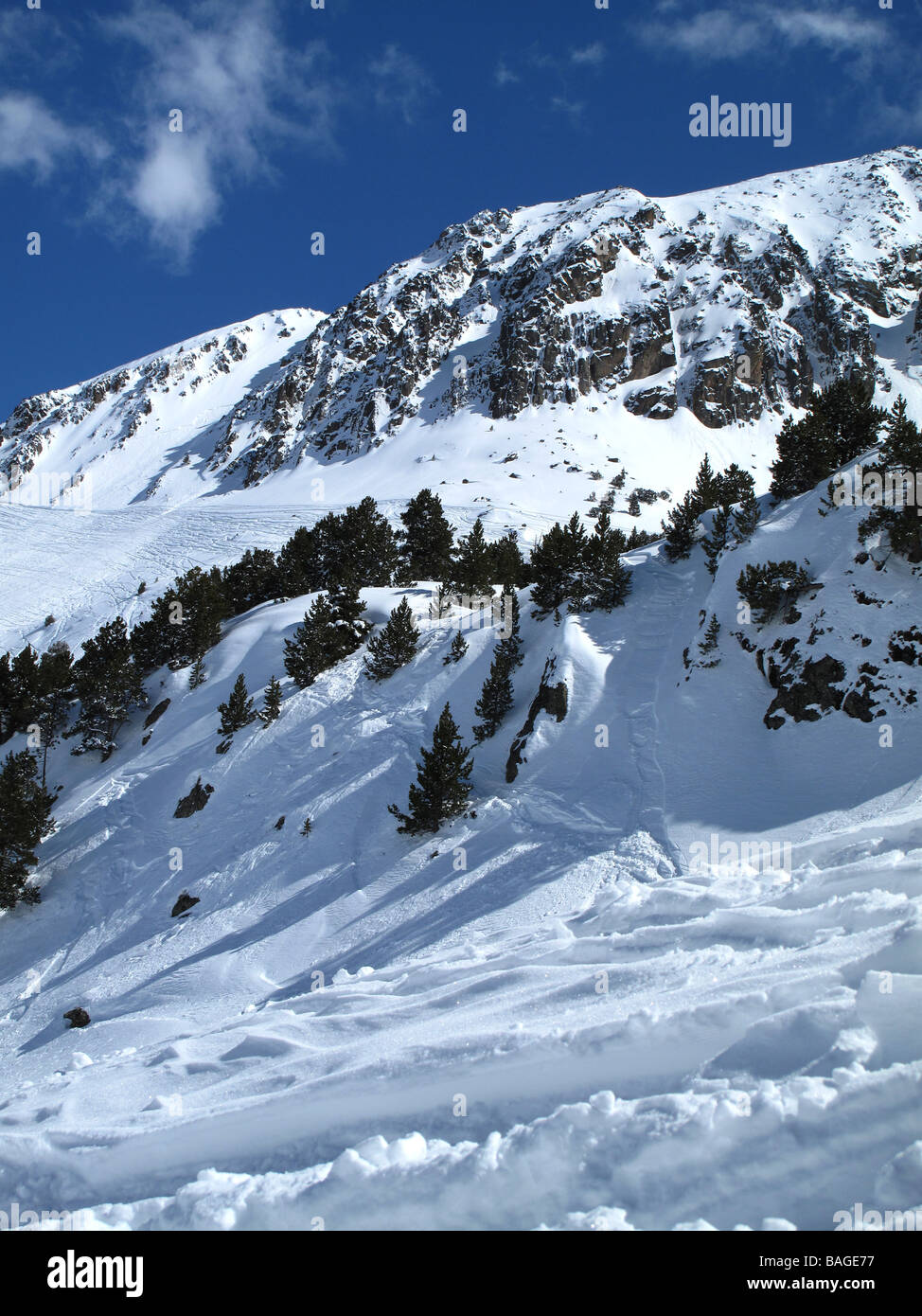 A snowy view of the pyrenees in andorra Stock Photo