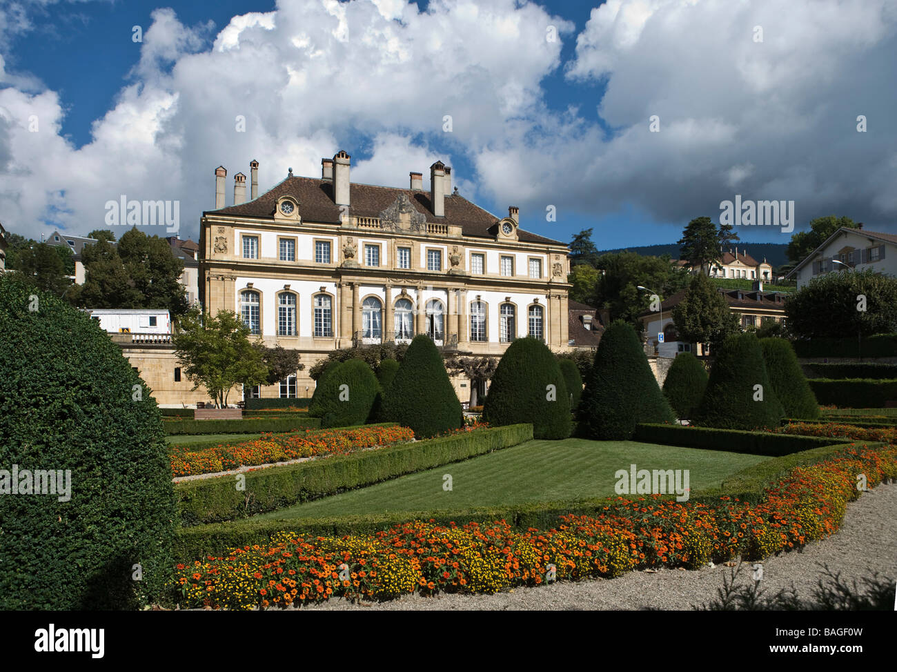Switzerland, Jura, Neuchatel, the Hotel du Peyrou and English garden Stock Photo