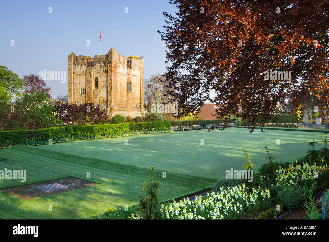 Guildford Castle and bowling green, Surrey, UK Stock Photo
