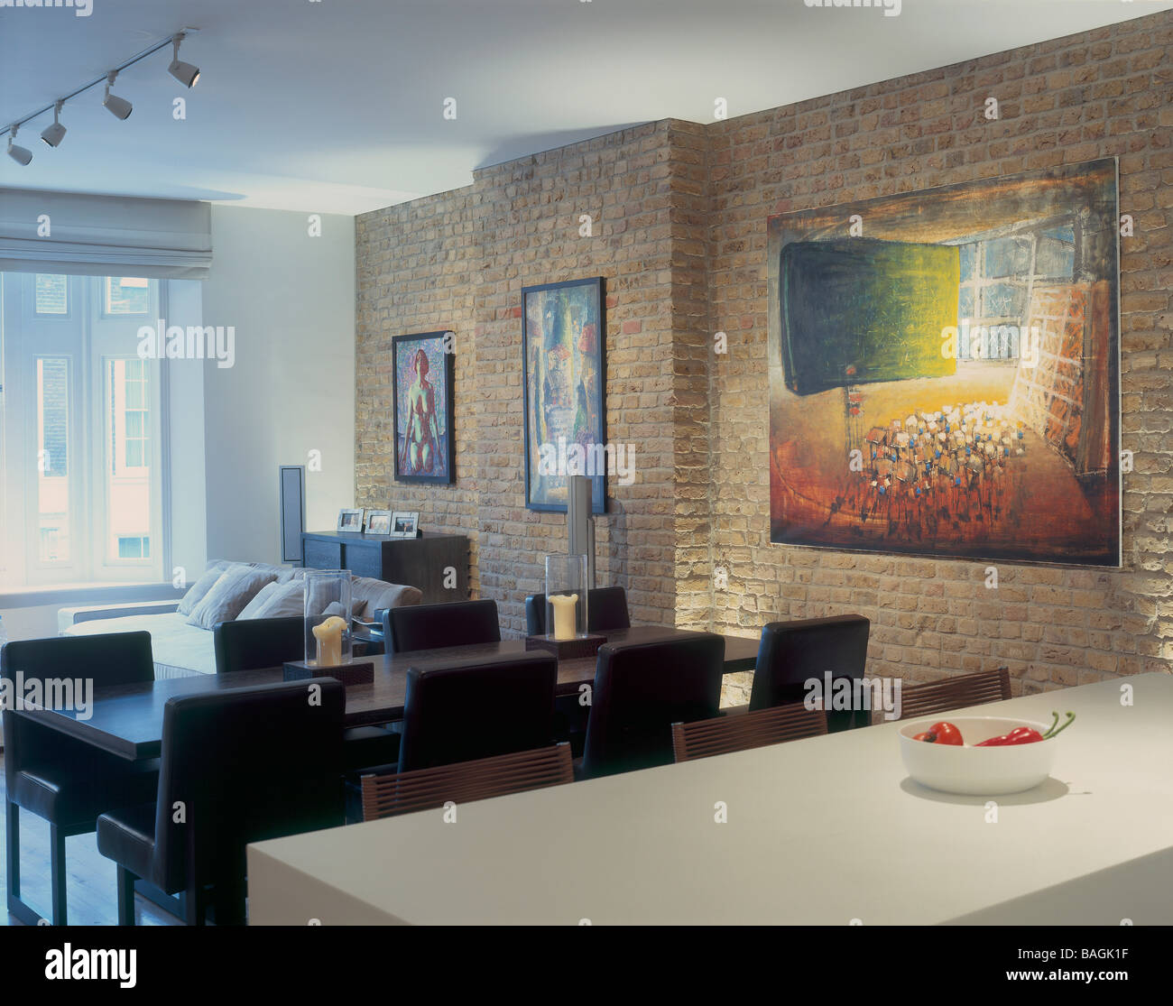 Private Flat, London, United Kingdom, Bere Architects, Private flat kitchen to living. Stock Photo