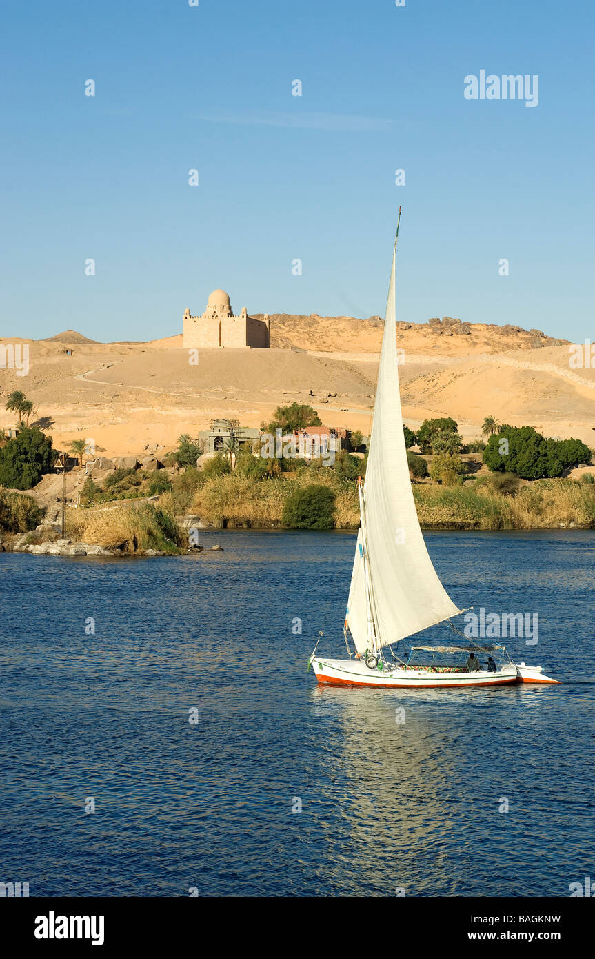 Egypt, Upper Egypt, Nubia, Nile Valley, Aswan, feluccas on Nile River ...