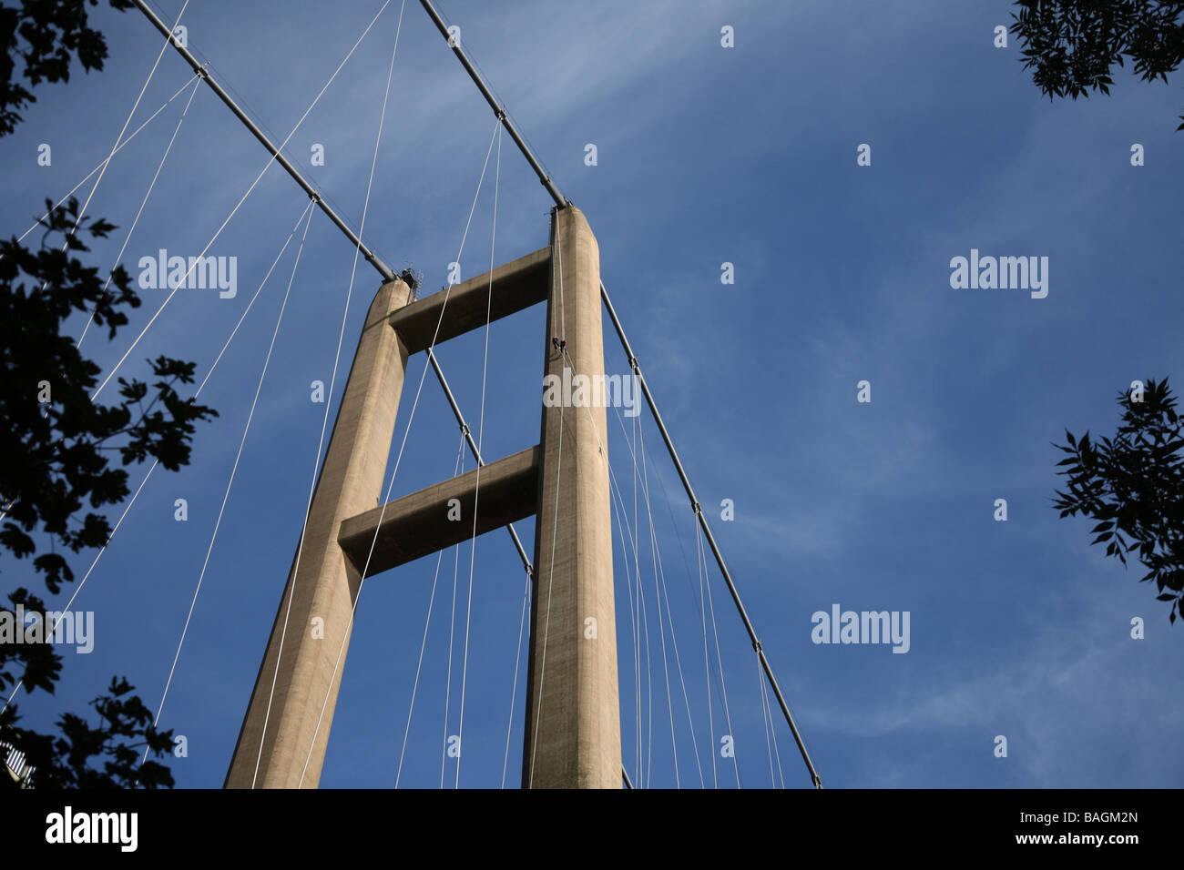 Two people rappelling off the Humber Bridge in Hull, England Stock ...