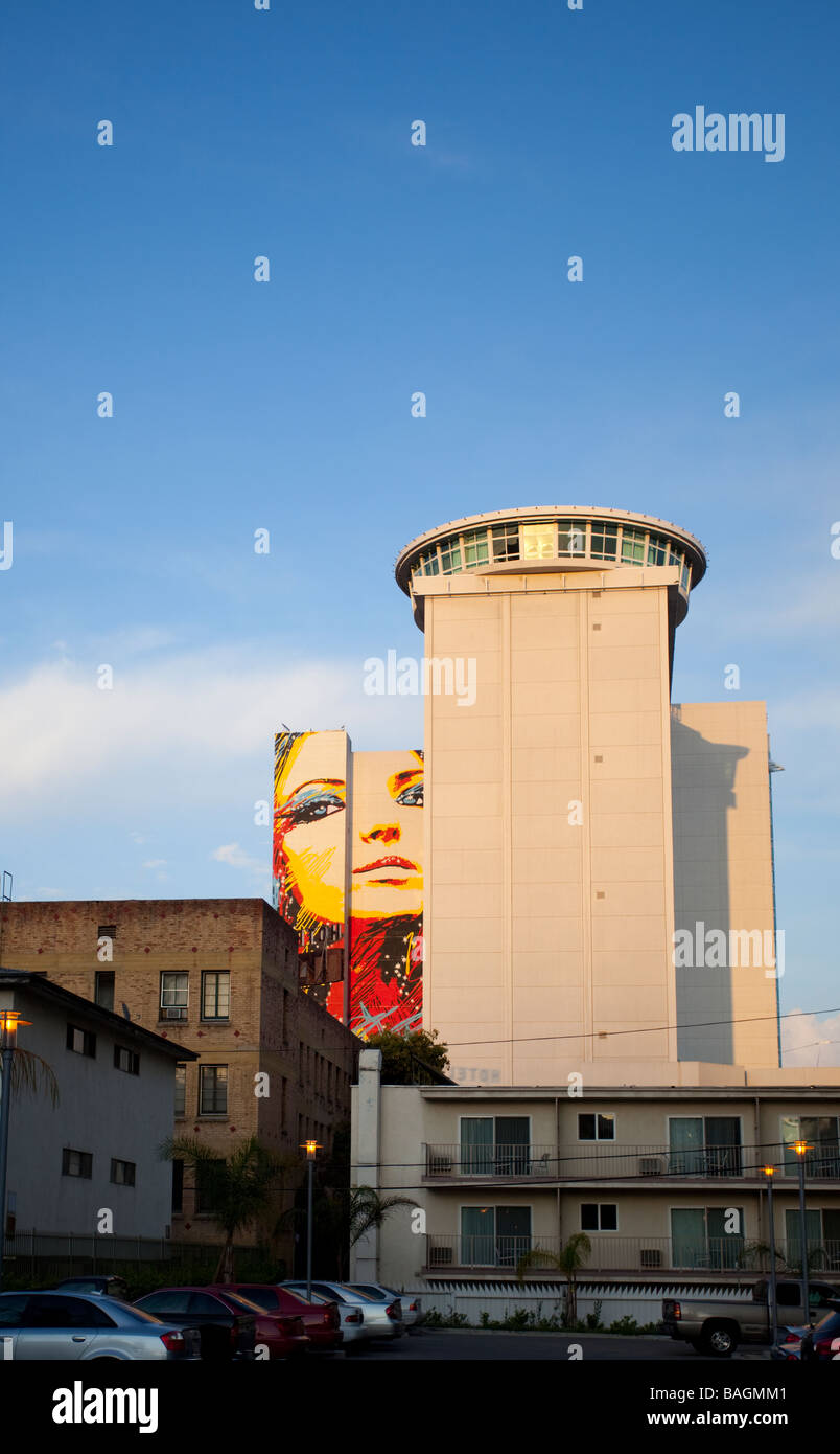 Building and mural hit by the sunlight, Los Angeles, California, USA. Stock Photo