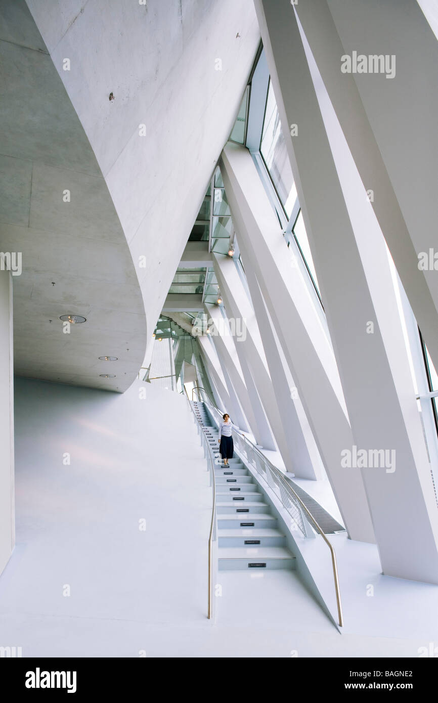 Mercedes Museum, Stuttgart, Germany, Un Studio (Ben Van Berkel and Caroline Bos), Mercedes museum view up the stairs from the Stock Photo