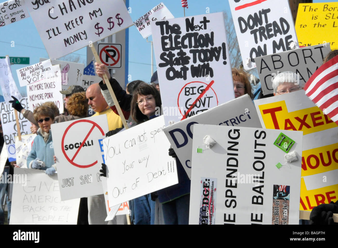 Ordinary citizen protesters protest taxes and other government wasteful spending Stock Photo