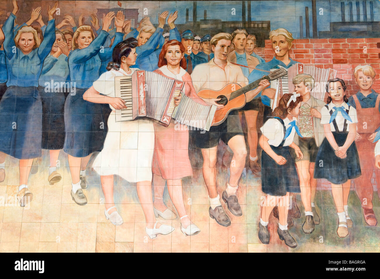 Germany, Berlin, mural of the former Ministry of Aviation of the former GDR, today Bundesministerium der Finanzen Street Stock Photo
