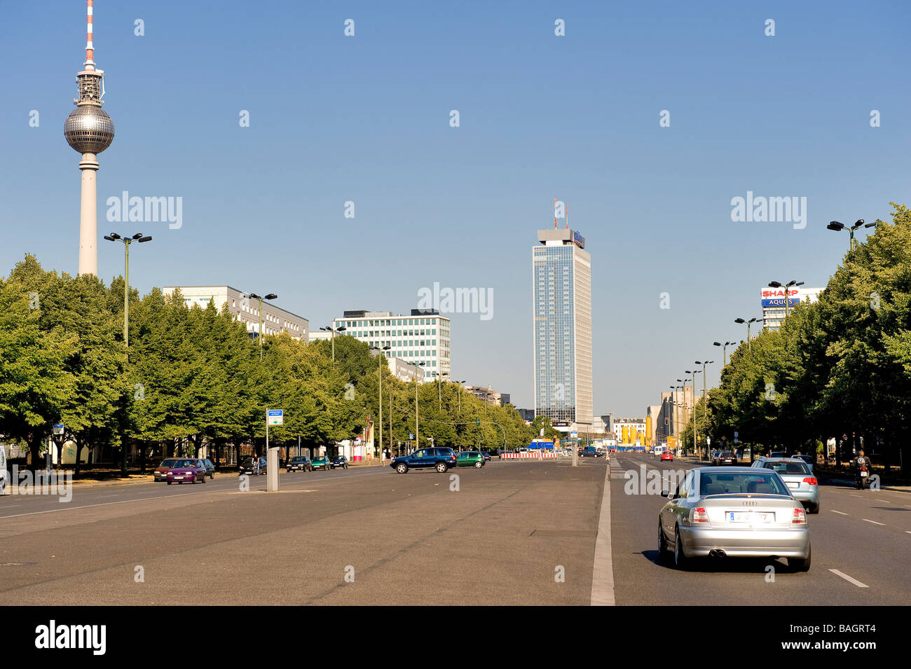 Germany, Berlin, Friedrichshain district, the alley Karl Marx and the television tower (Fernsehturm) Stock Photo