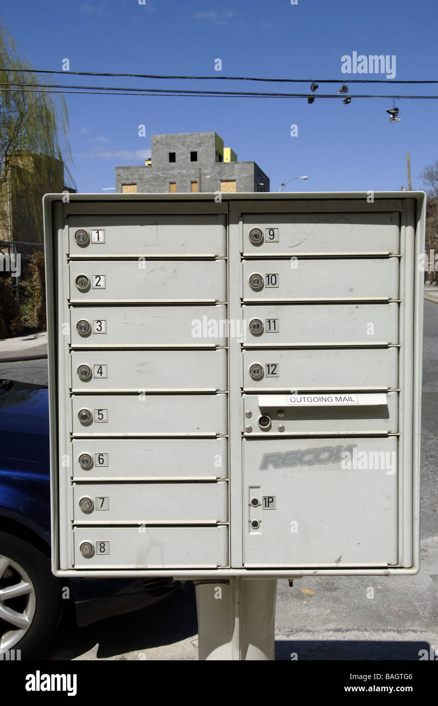 Outdoor mailboxes in the Brooklyn neighborhood of Greenpoint on Sunday