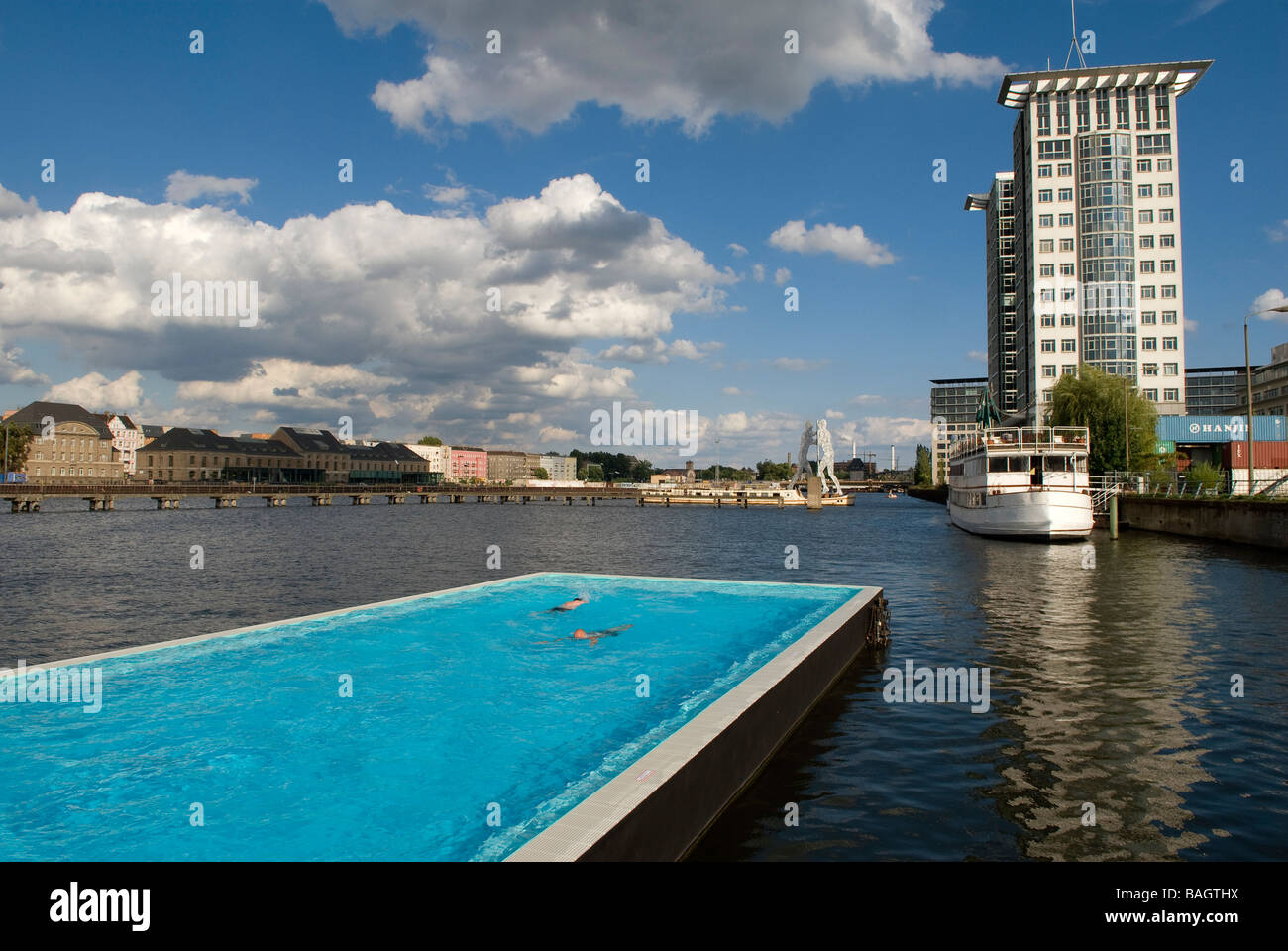 Germany, Berlin, Kreuzberg district, Badeschiff floatting swimming pool
