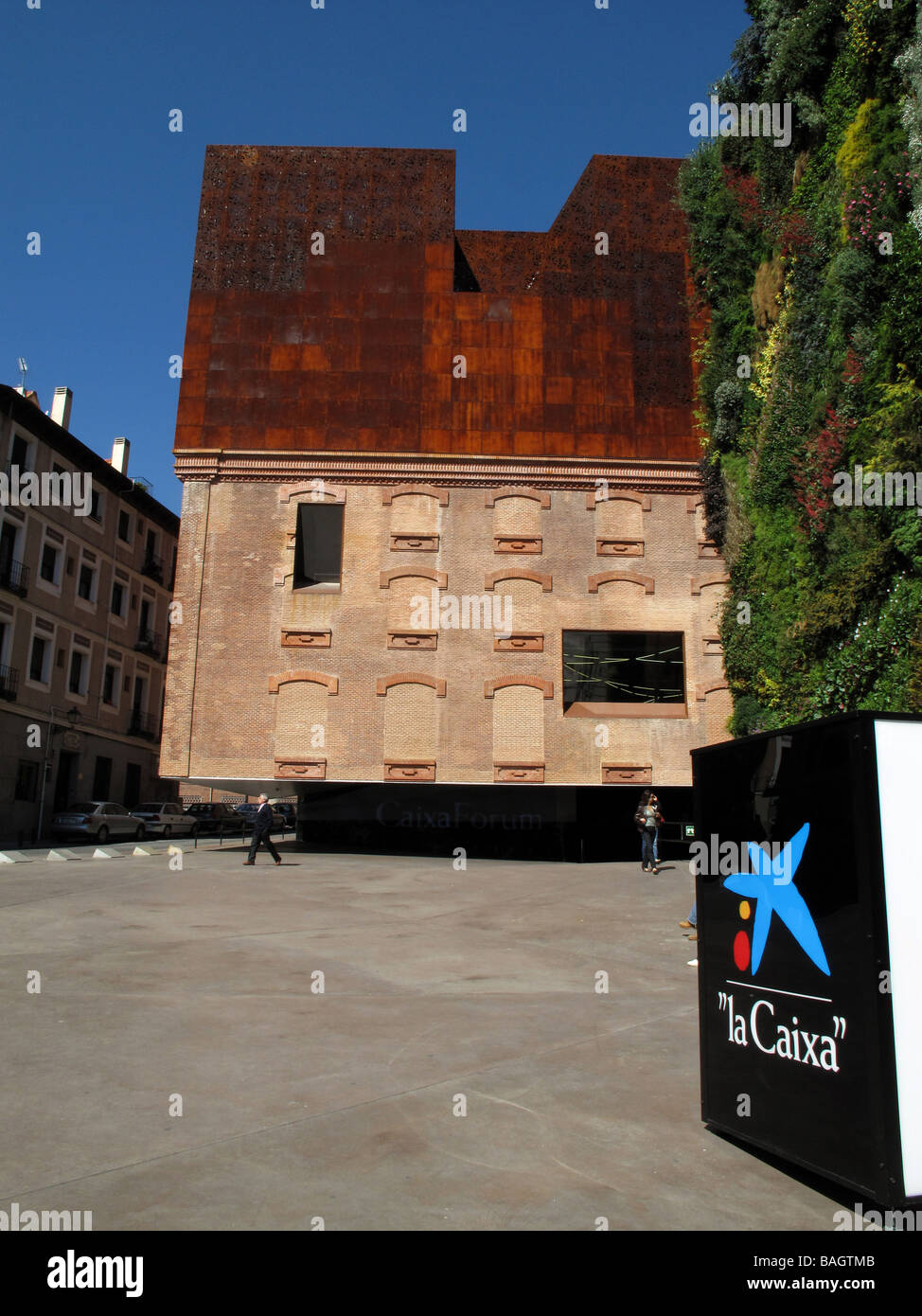 CaixaForum Madrid museum by Swiss architects Herzog & de Meuron. Vertical garden by Patrick Blanc, Paseo del Prado. MADRID SPAIN Stock Photo