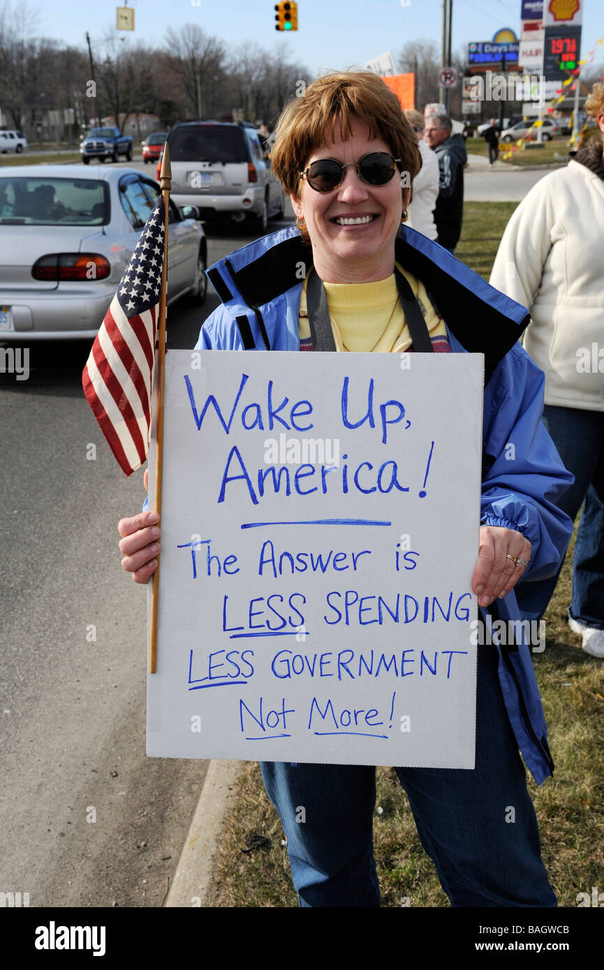 Ordinary citizen protesters protest taxes and other government wasteful spending Stock Photo