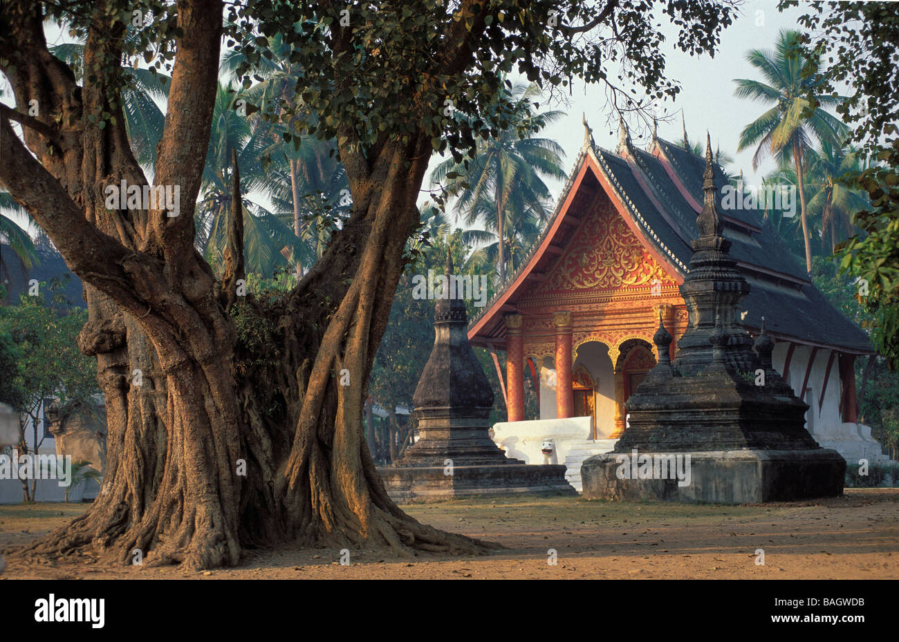 Laos, Luang Prabang listed as World heritage by UNESCO, temple of Wat Aham Stock Photo
