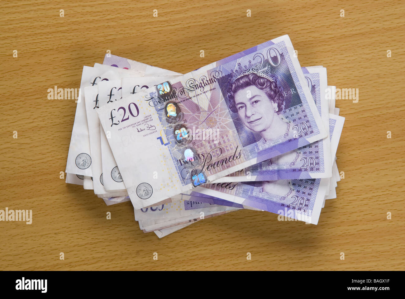 Overhead view pile english money hires stock photography and images