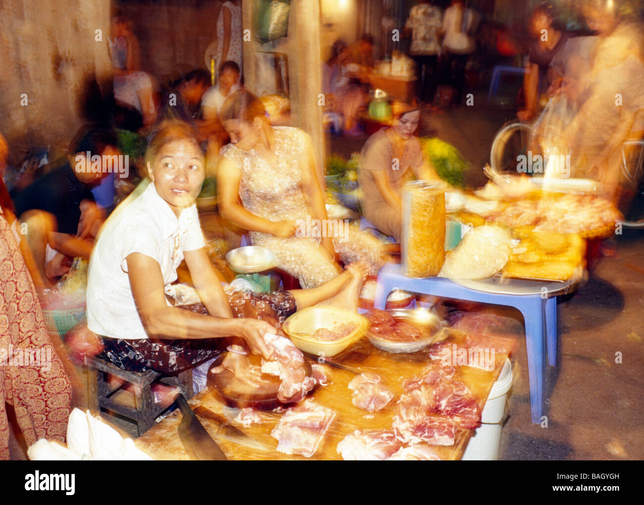street food vendor, night market, Hanoi, Vietnam Stock Photo
