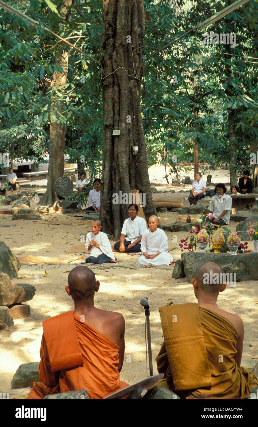 Thailand, Surat Thani province, Chaiya, forest monastery of Wat Suanmok, monks preaching Stock Photo