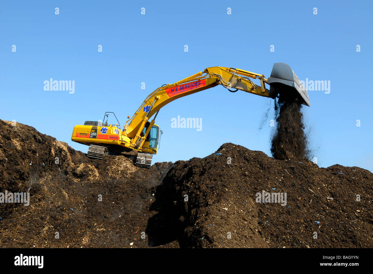 Compost heap at a recycling centre, Britain, UK Stock Photo