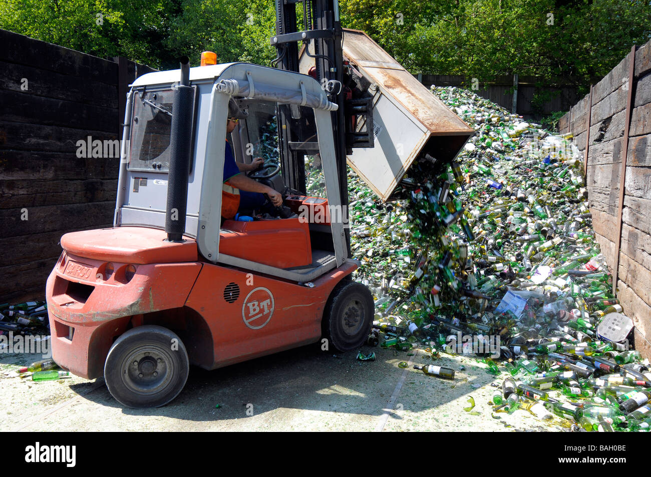Glass bottles at a recycling centre at a recycling centre Stock Photo