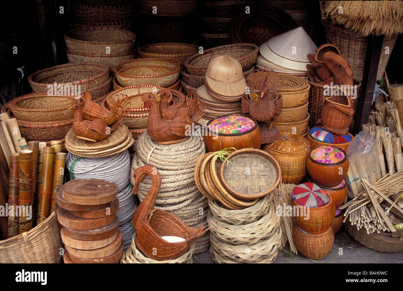 Vietnam, Hanoi, market, baskets and various objects made with bamboo and rattan Stock Photo