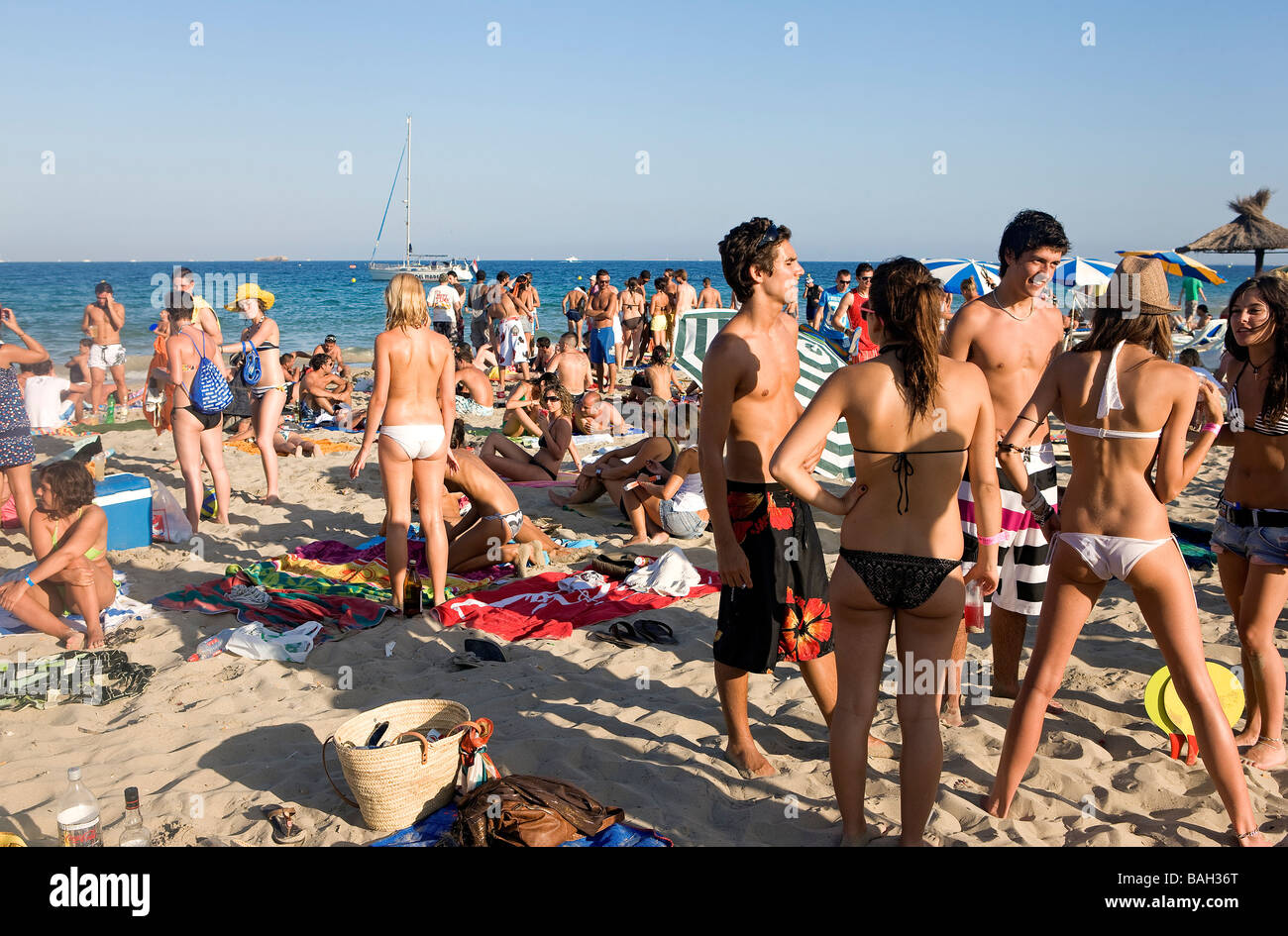 Spain, Balearic Islands, Ibiza island, Playa d' En Bossa (D'en Bossa beach) Stock Photo