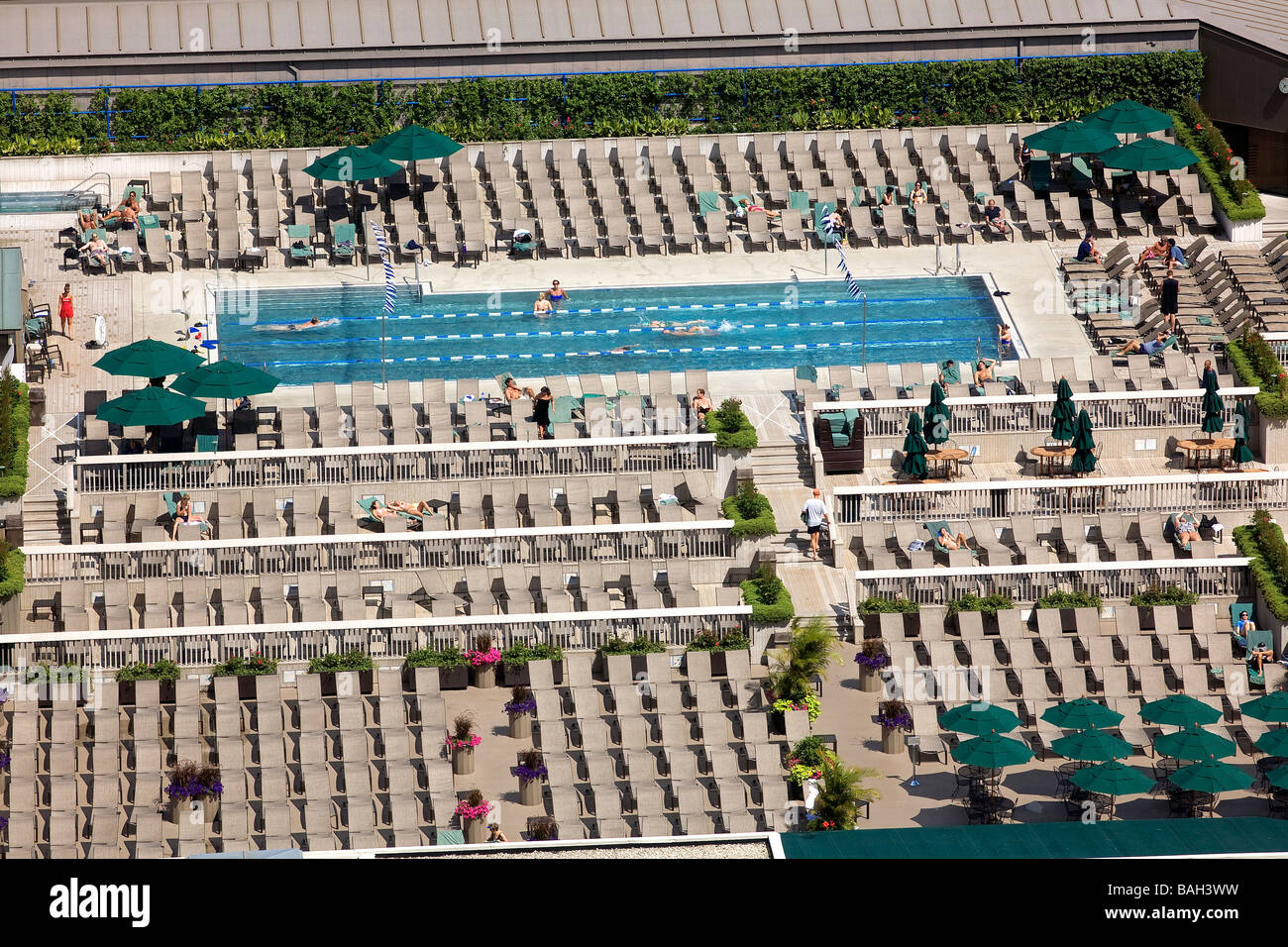 United States, Illinois, Chicago, River North District, open air pool ...