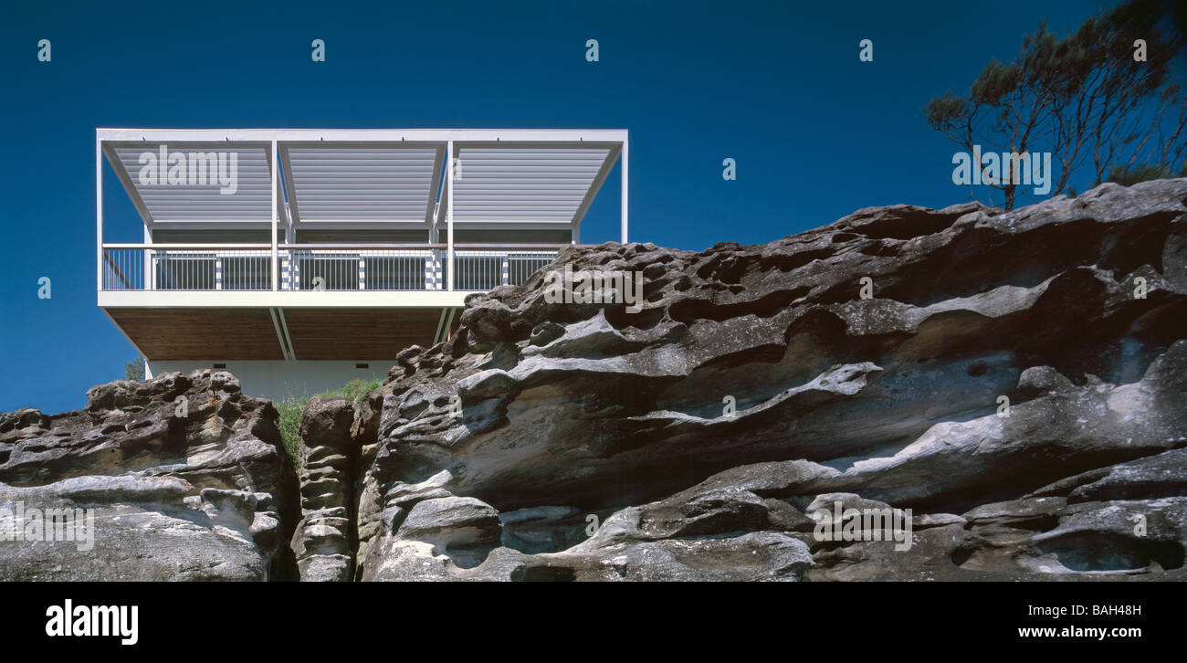Bundeena House, Near Sydney, Australia, Clark Pearse Architects, Bundeena house view with rock