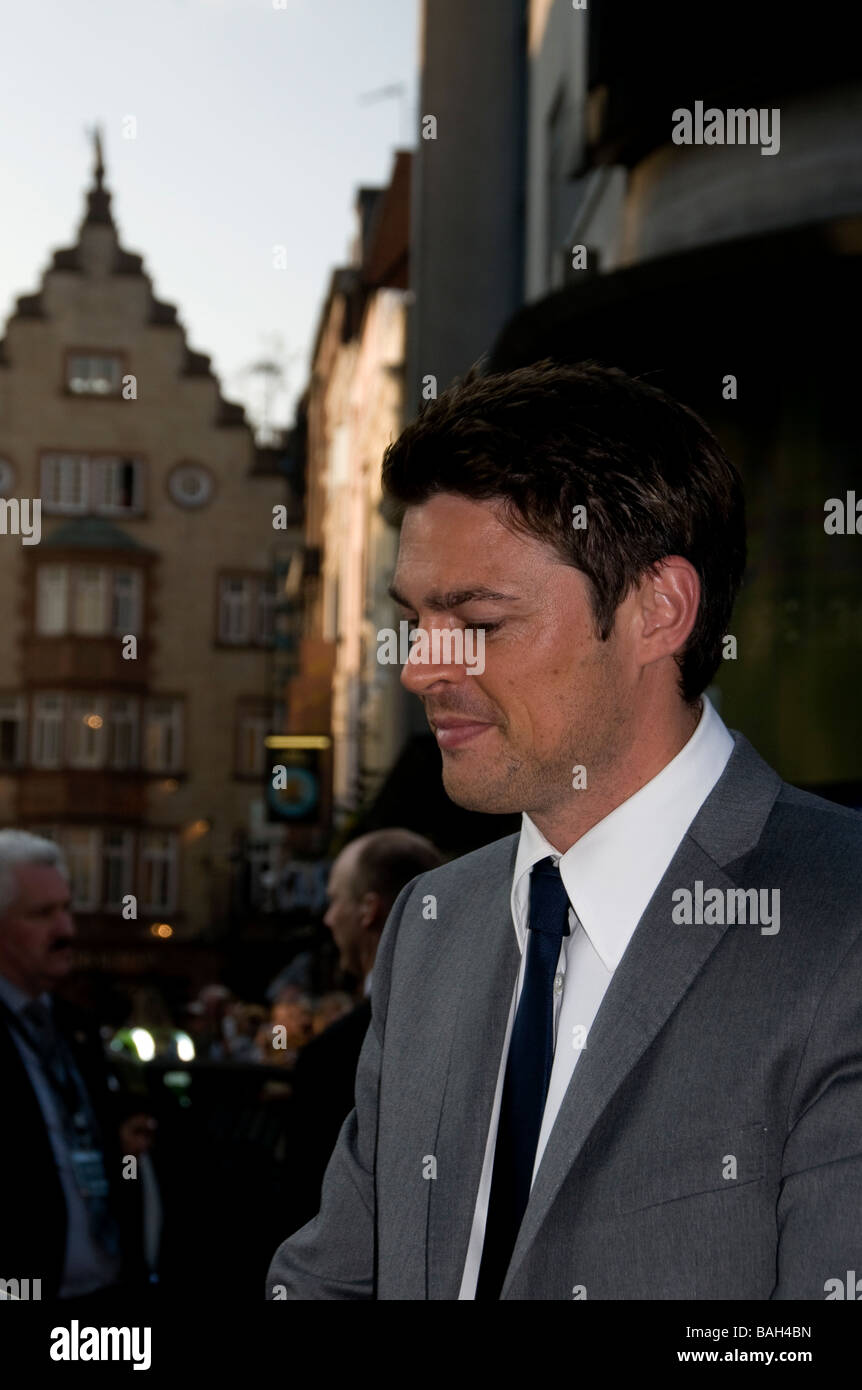 Actor Karl Urban signing autographs at the premiere of the new Star Trek movie, on Leicester square, London Stock Photo