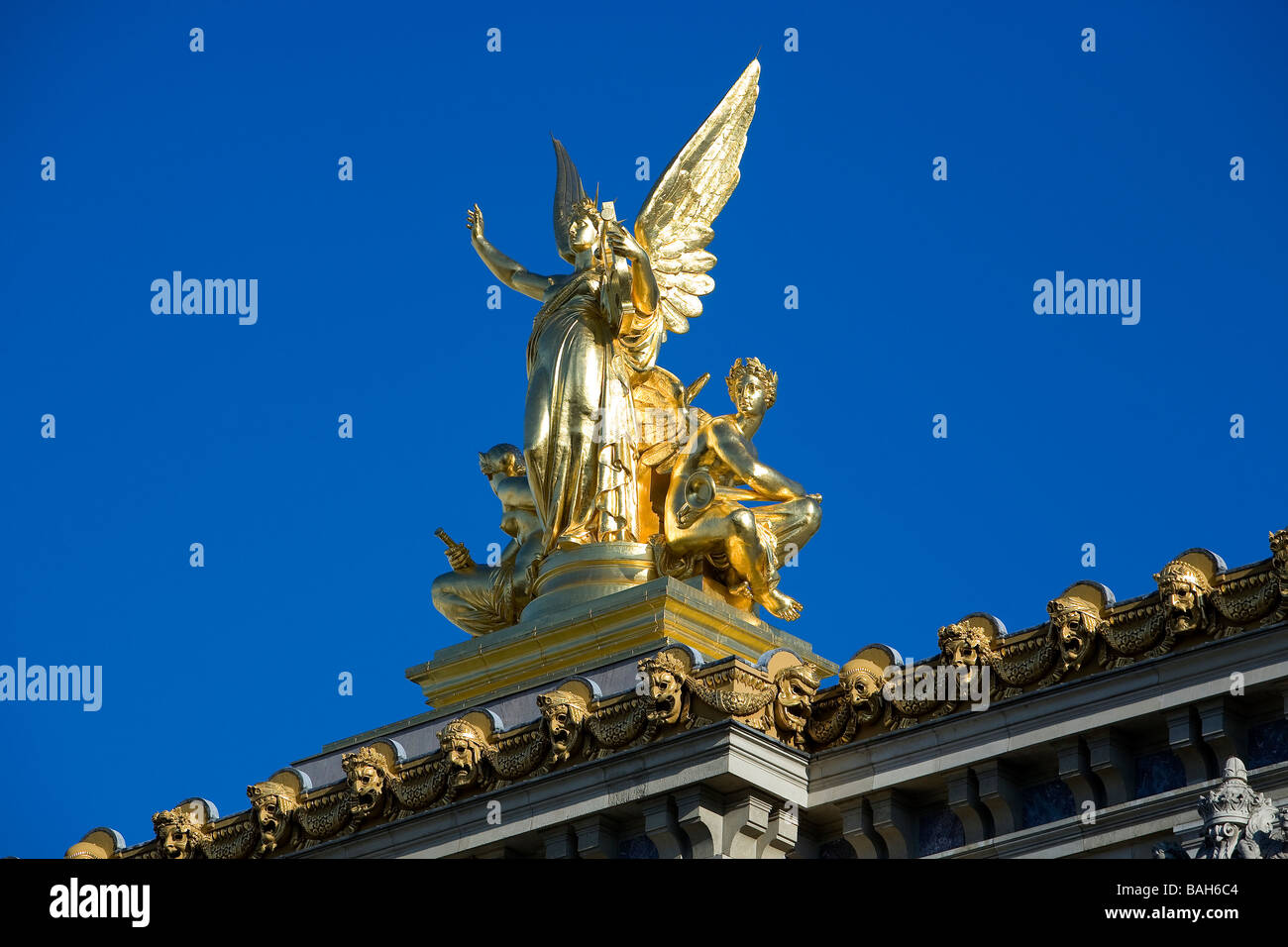 France, Paris, roof detail of the Garnier Opera house, the muse of poetry  by Aime Millet Stock Photo - Alamy