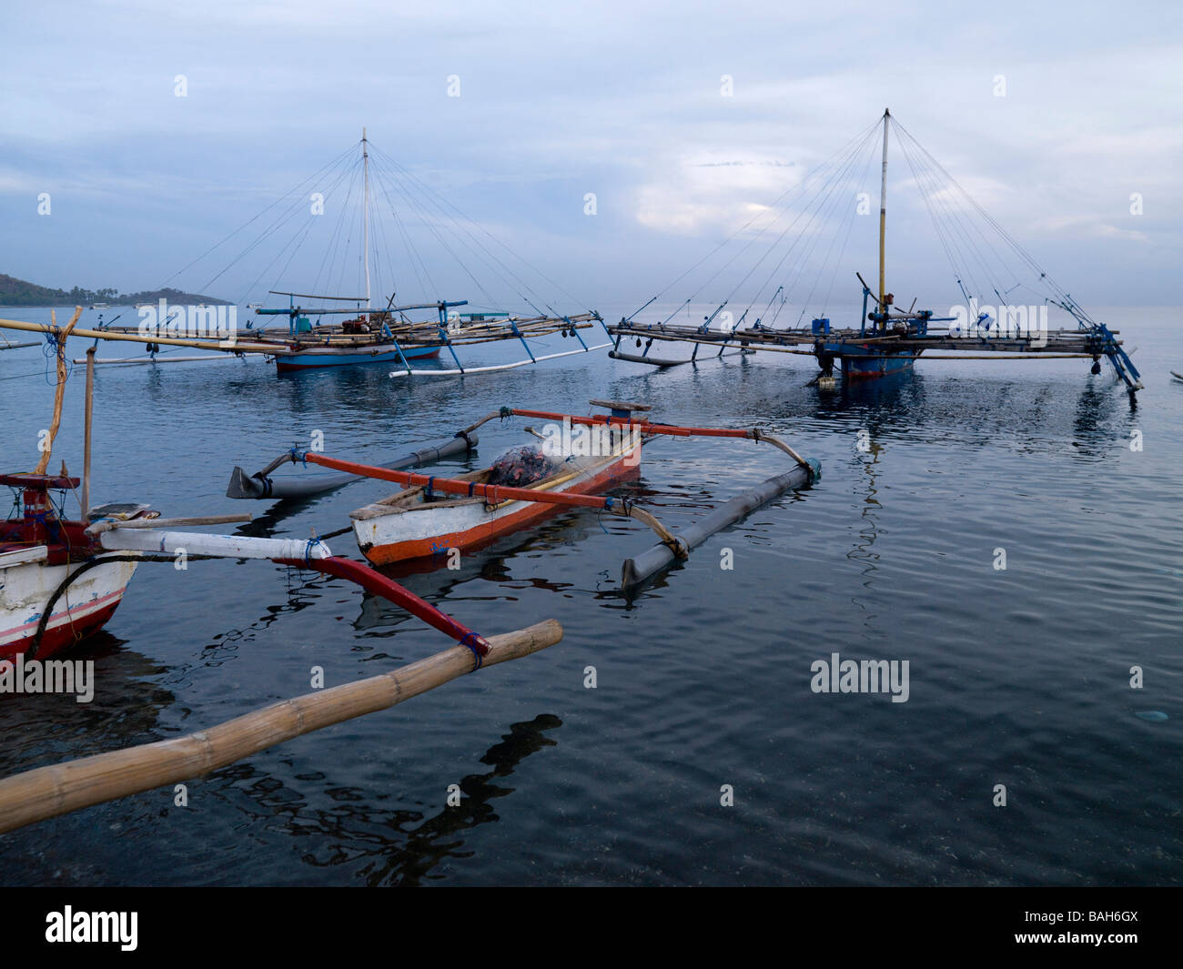 Java sea, Bali, Indonesia; Balinese fishing vessels Stock Photo