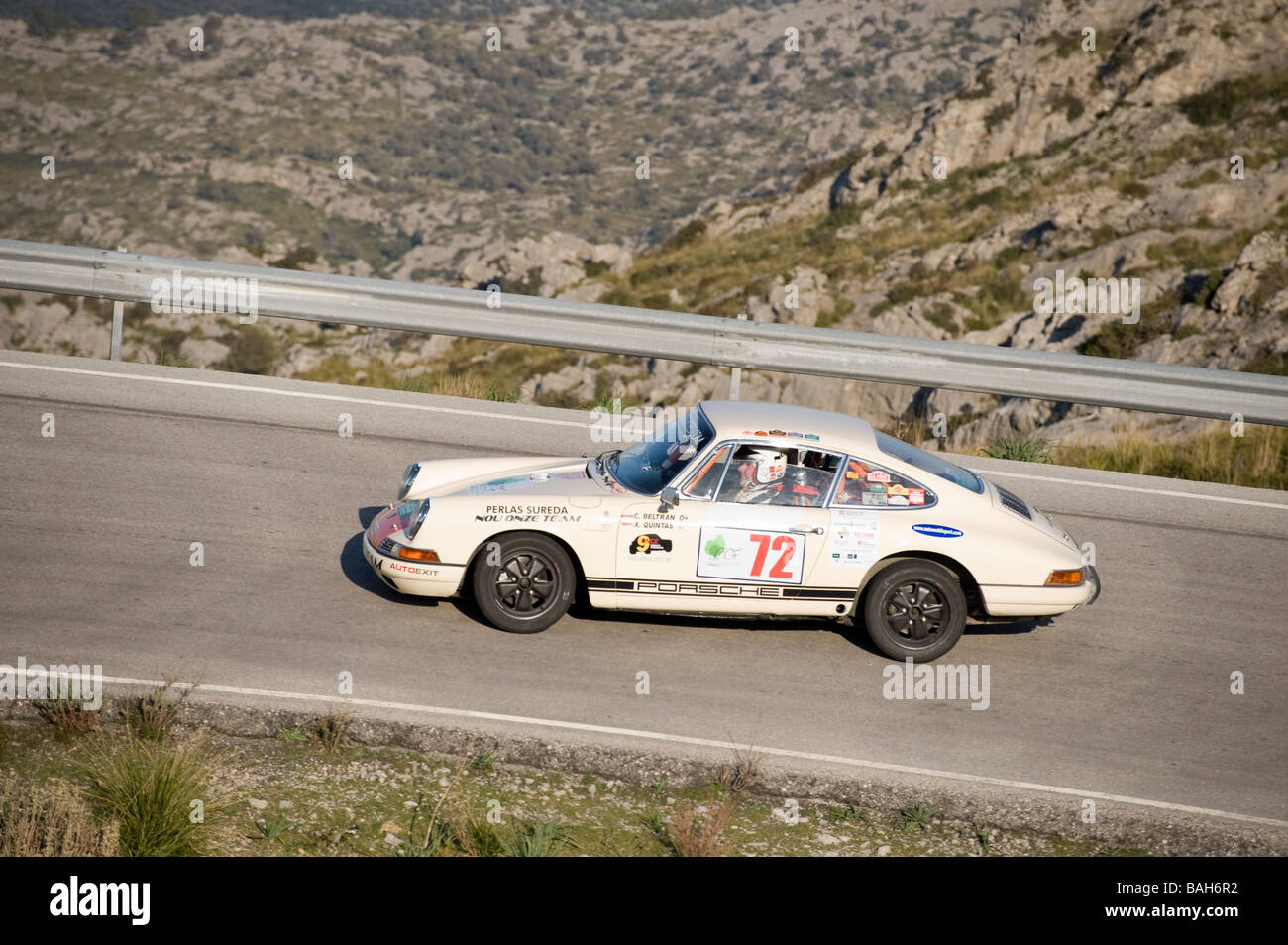 White 1966 Porsche 911S classic car racing in the Mallorca classic car rally Stock Photo