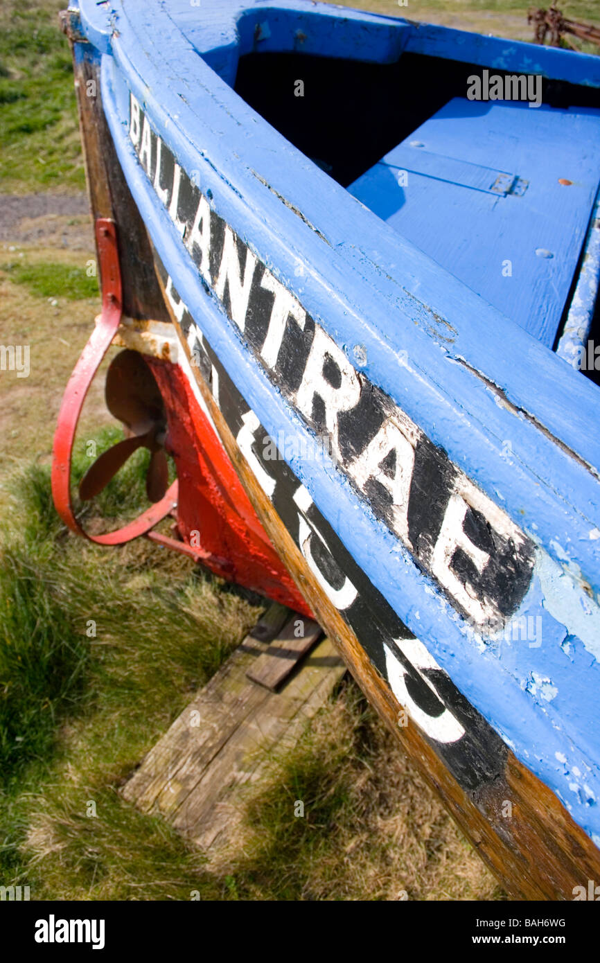 Small colourful fishing boat named 'Ballantrae' in the South Ayrshire