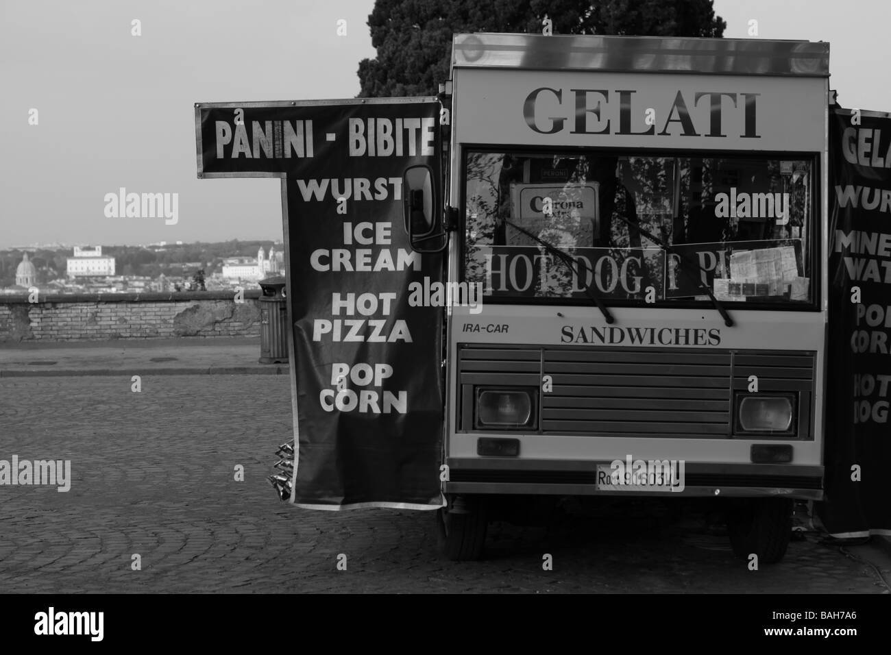 Ice-cream van on the Gianicolo hill in Rome, Italy. Stock Photo