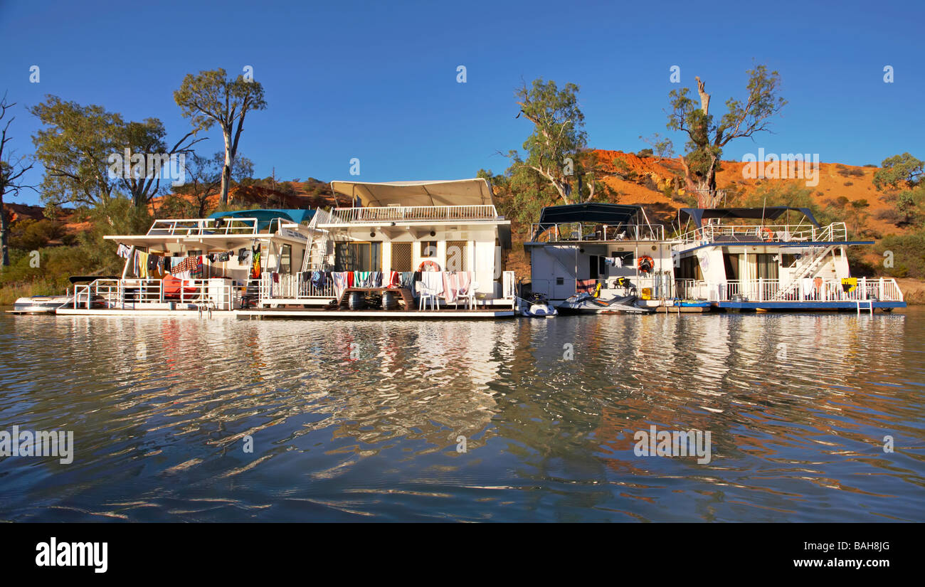 House boats houseboats moored on the banks of the Murray River at