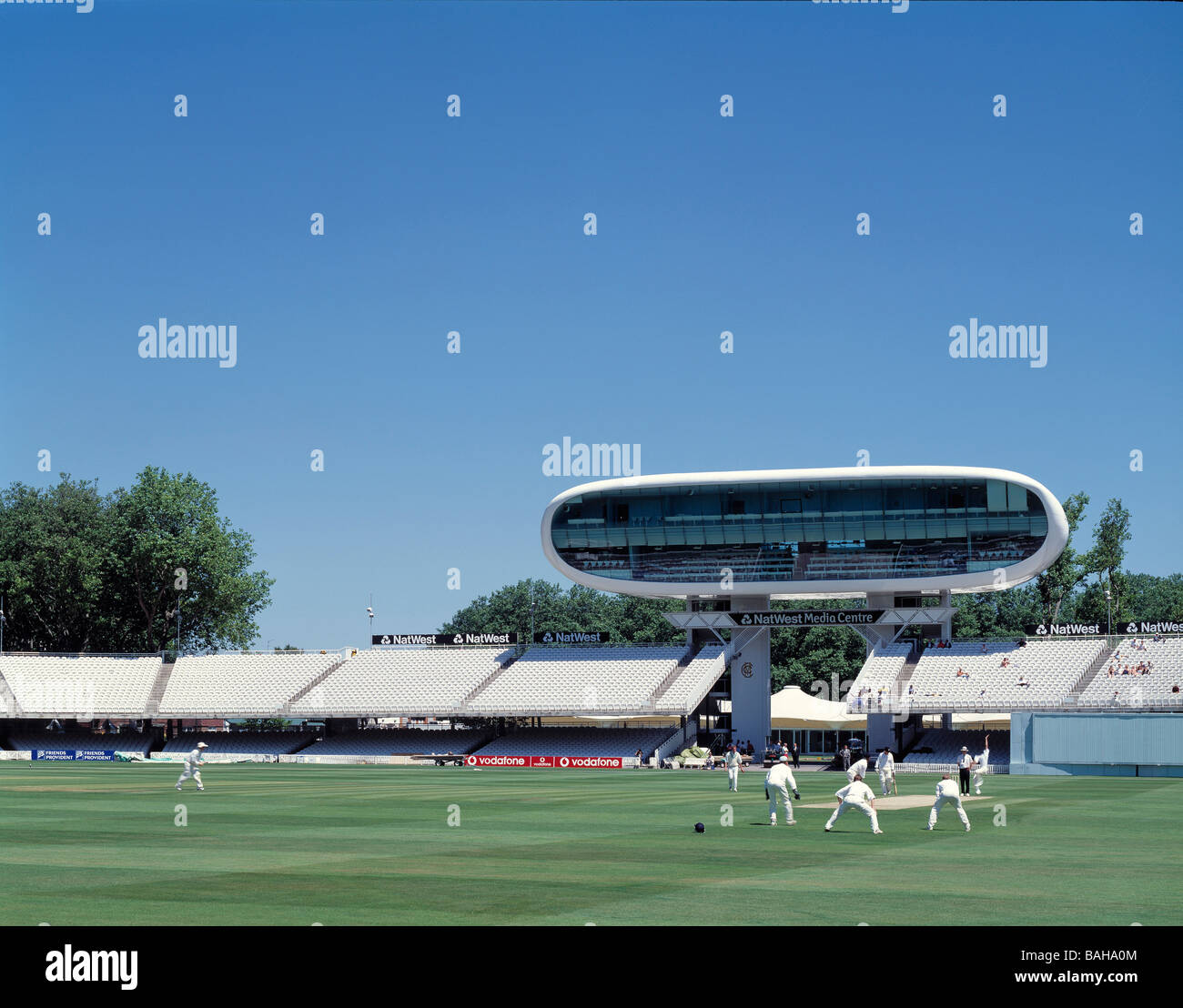nat west media centre- lords cricket ground cricket game in play Stock Photo