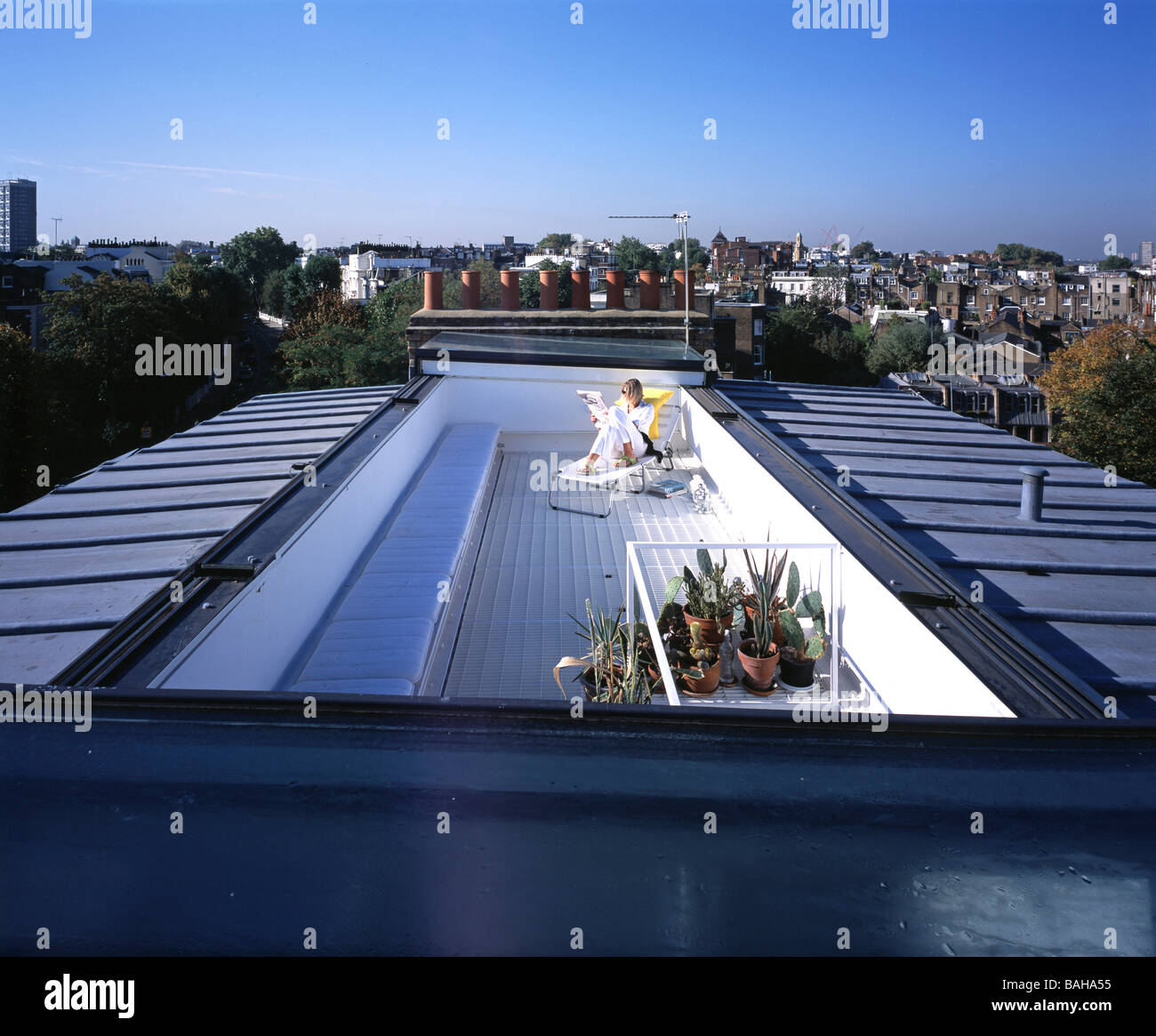 Private Residence, London, United Kingdom, Gianni Botsford Architects, Private residence high level view showing retractable Stock Photo