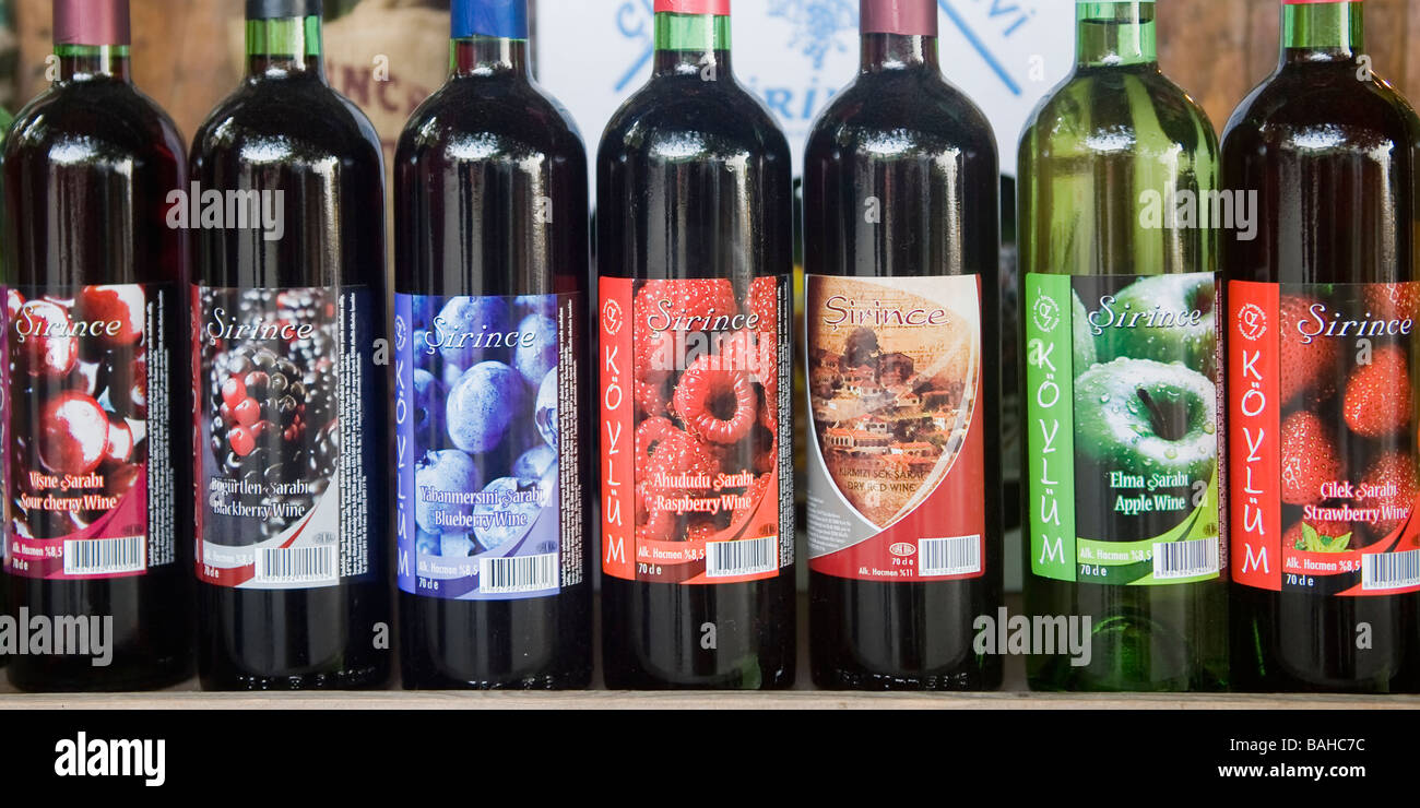Fruit wine bottles Sirince Kusadasi Turkey Stock Photo Alamy