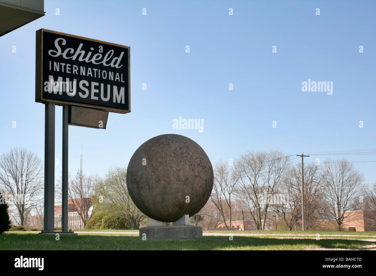 Schield International Museum Waverly Iowa featuring Central America carved granite sphere Stock Photo