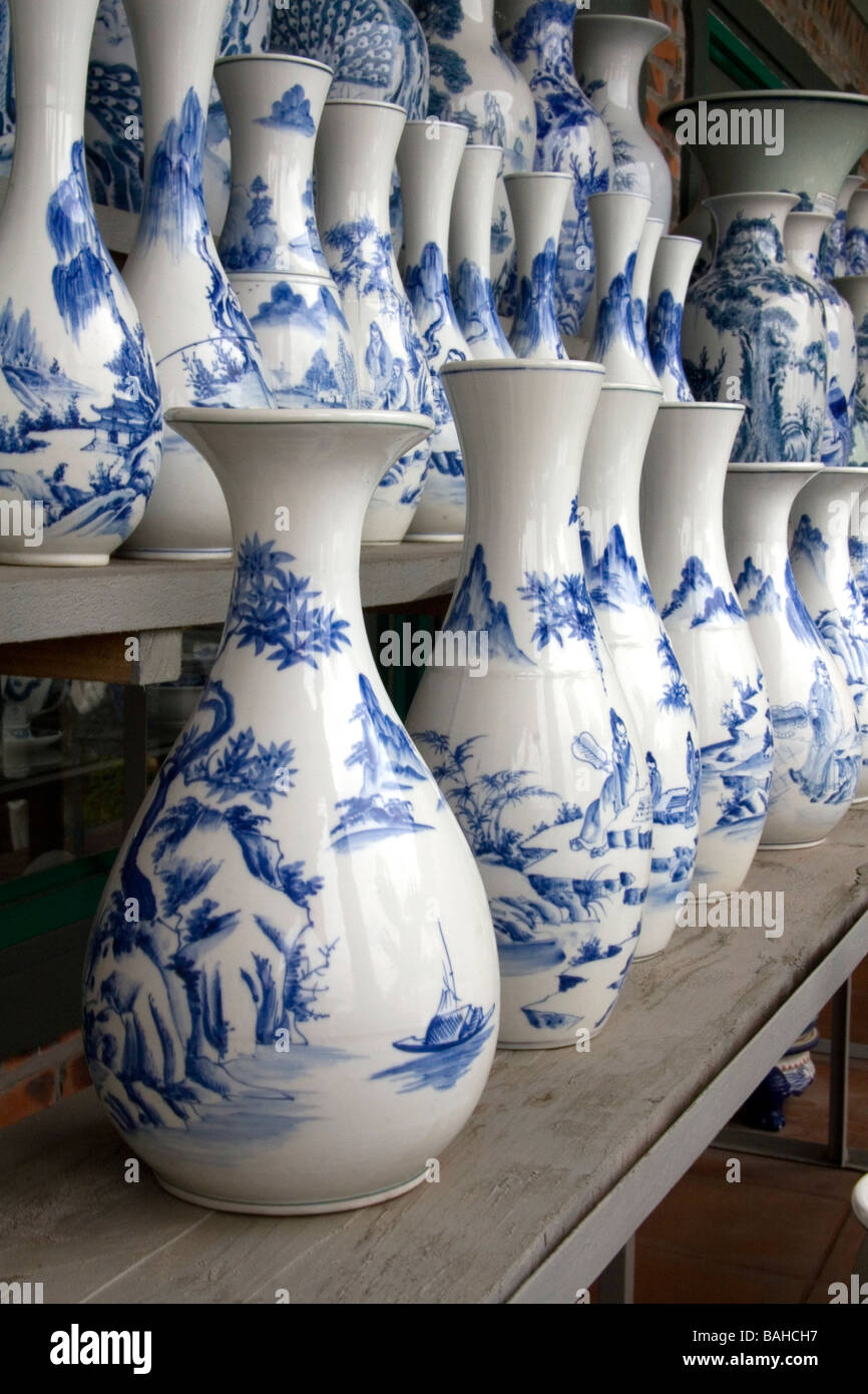 Painted ceramic vases at the Thai Son pottery factory near Ha Long Vietnam Stock Photo