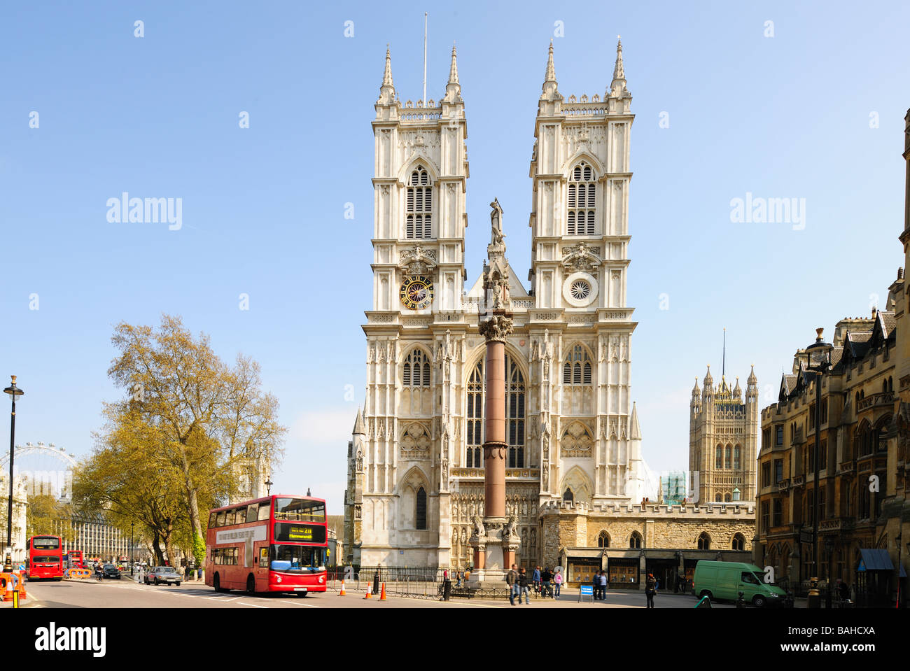 Front facade of Westminster Abbey London England UK on a sunny day Stock Photo