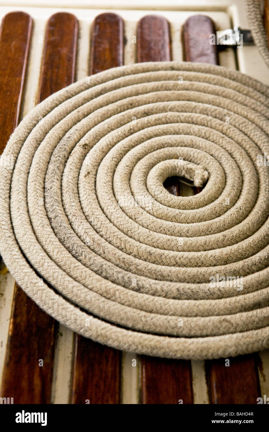 coil of rope on a boat Stock Photo Alamy
