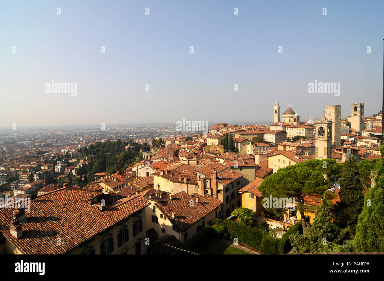 View of the old town of Bergamo, in northern Italy. Stock Photo