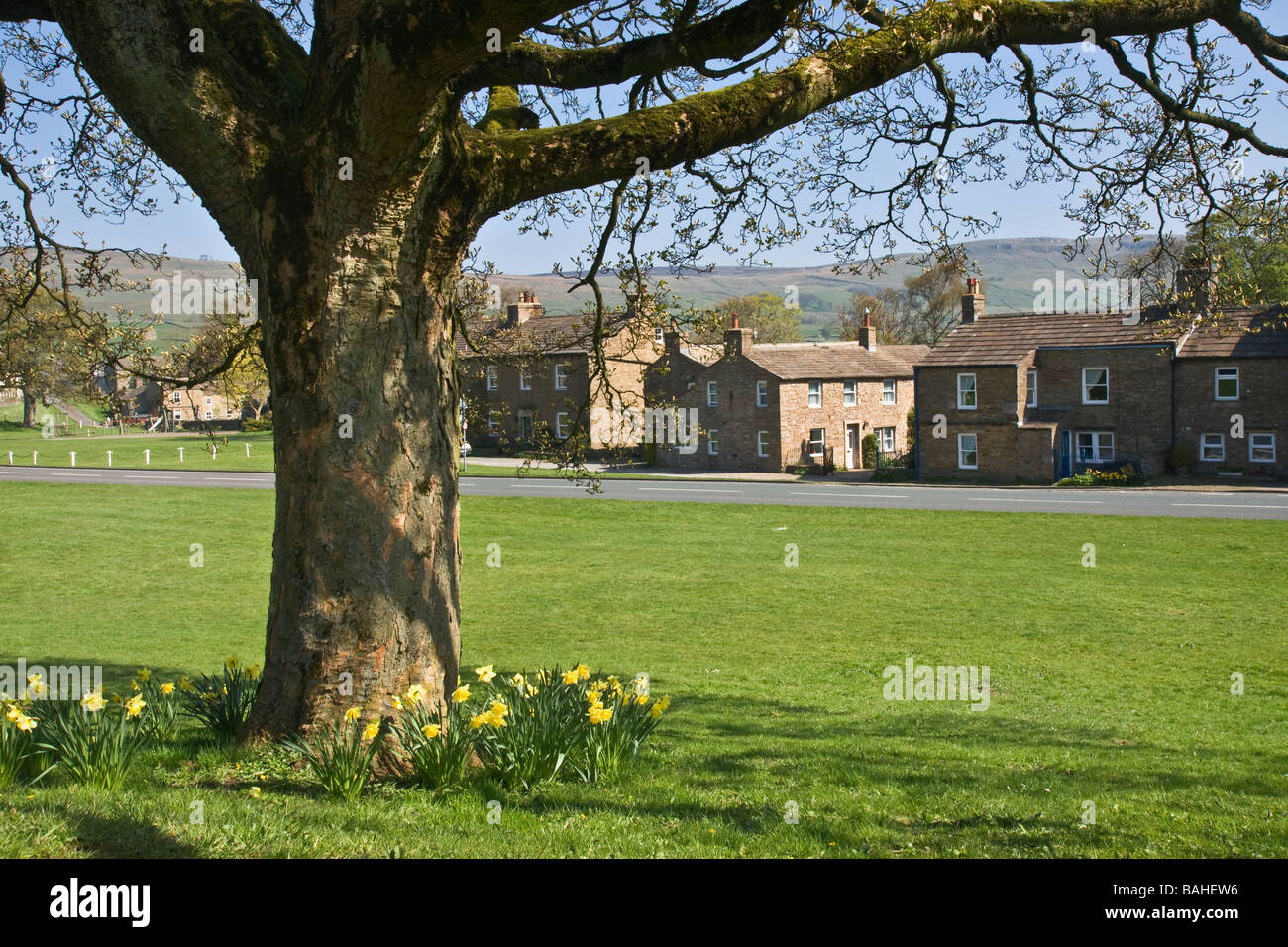 village green at Bainbridge in Wensleydale, North Yorkshire Stock Photo
