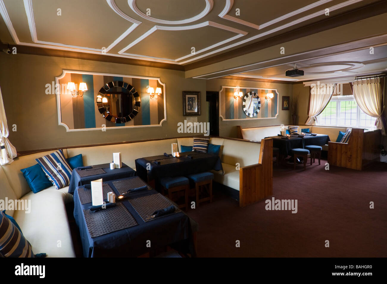 English village pub restaurant interior showing cosy pub grub atmosphere Stock Photo