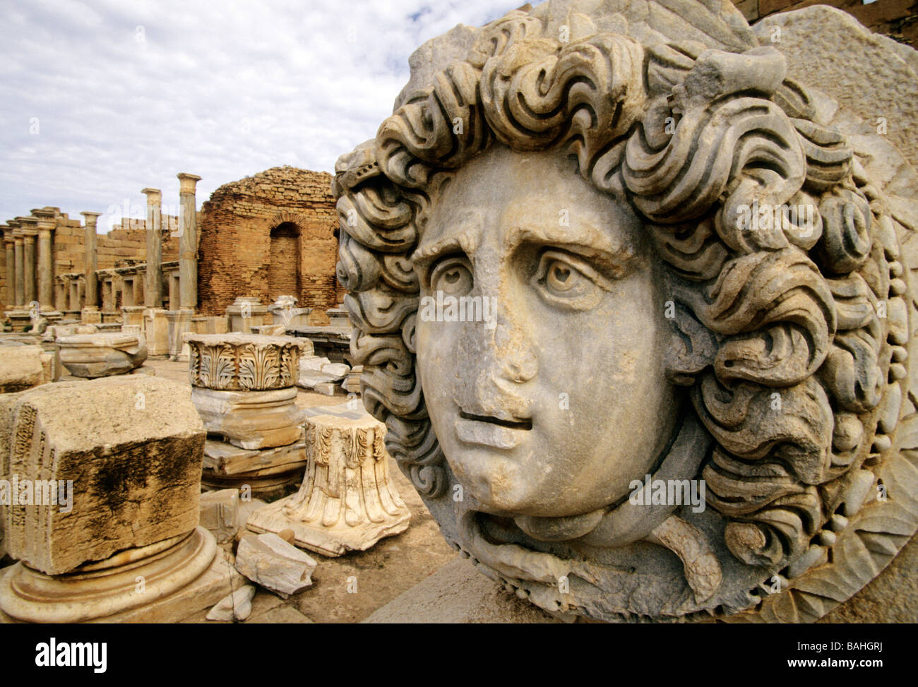 archeological site,leptis magna, medusa, libia Stock Photo