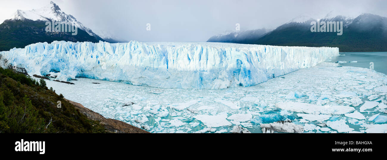 Panoramic view of Glacier Perito Moreno Los Glacieres National Park Andes Mountain Range Argentina Stock Photo