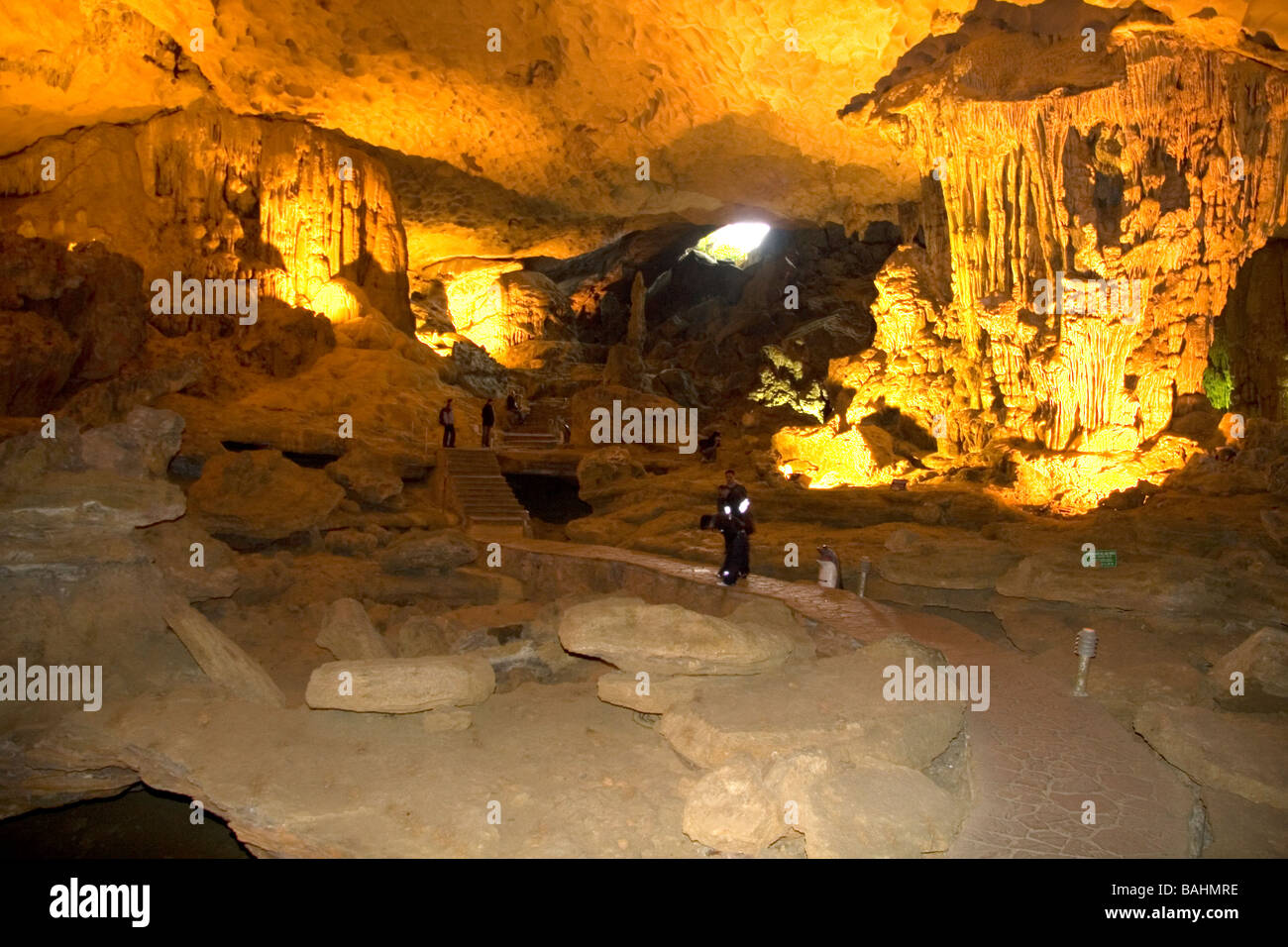 Interior of the Hang Sung Sot caves in Ha Long Bay Vietnam Stock Photo